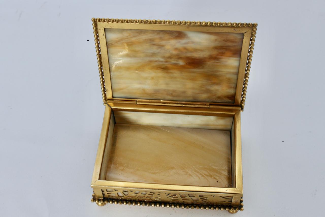 Tiffany Studios Bronze Pine Needle & Glass Lidded Box Circa 1900 3