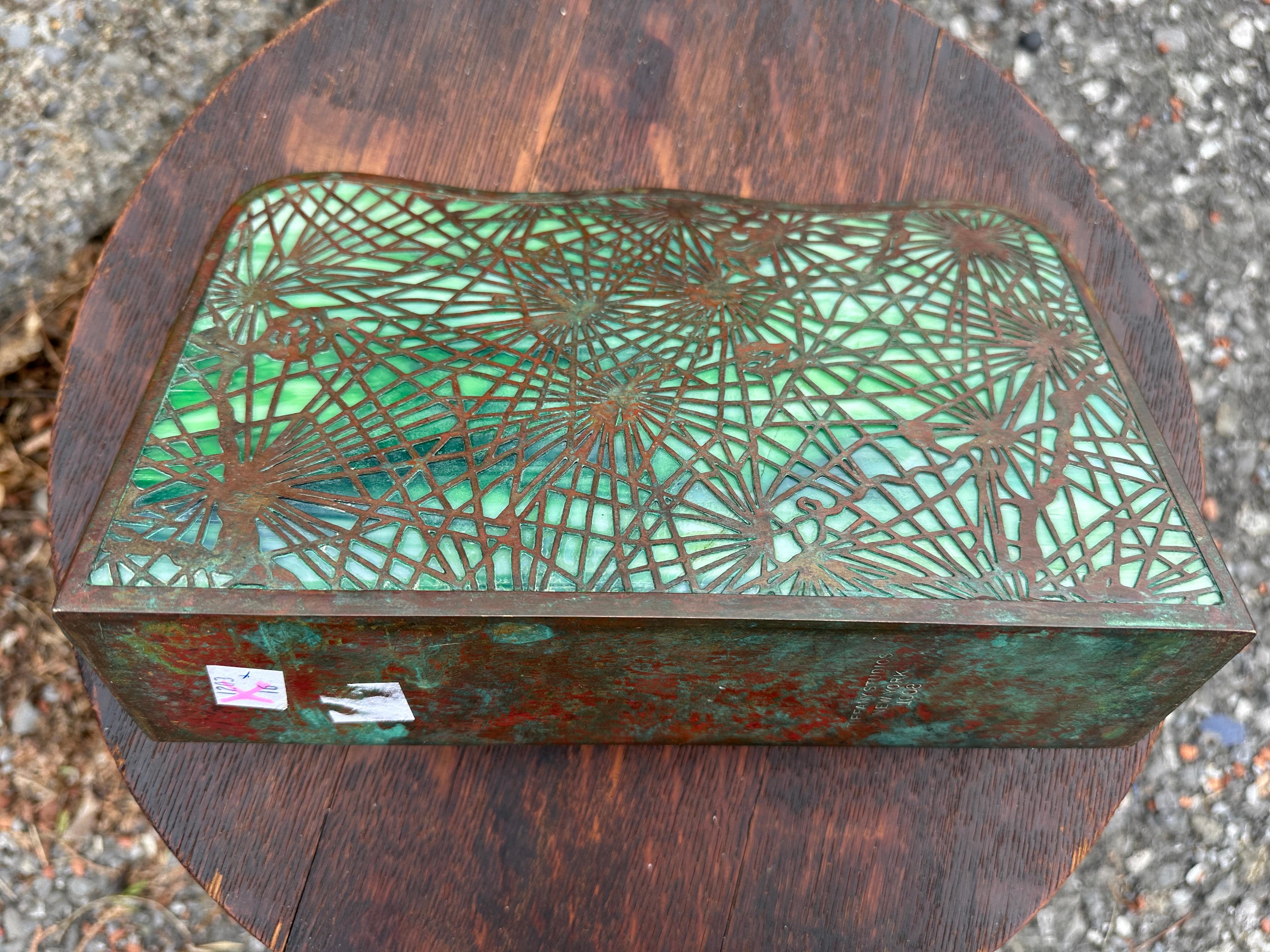 Tiffany Studios Bronze & Slag Glass Letter Holder -  Stickley era W8373 For Sale 4