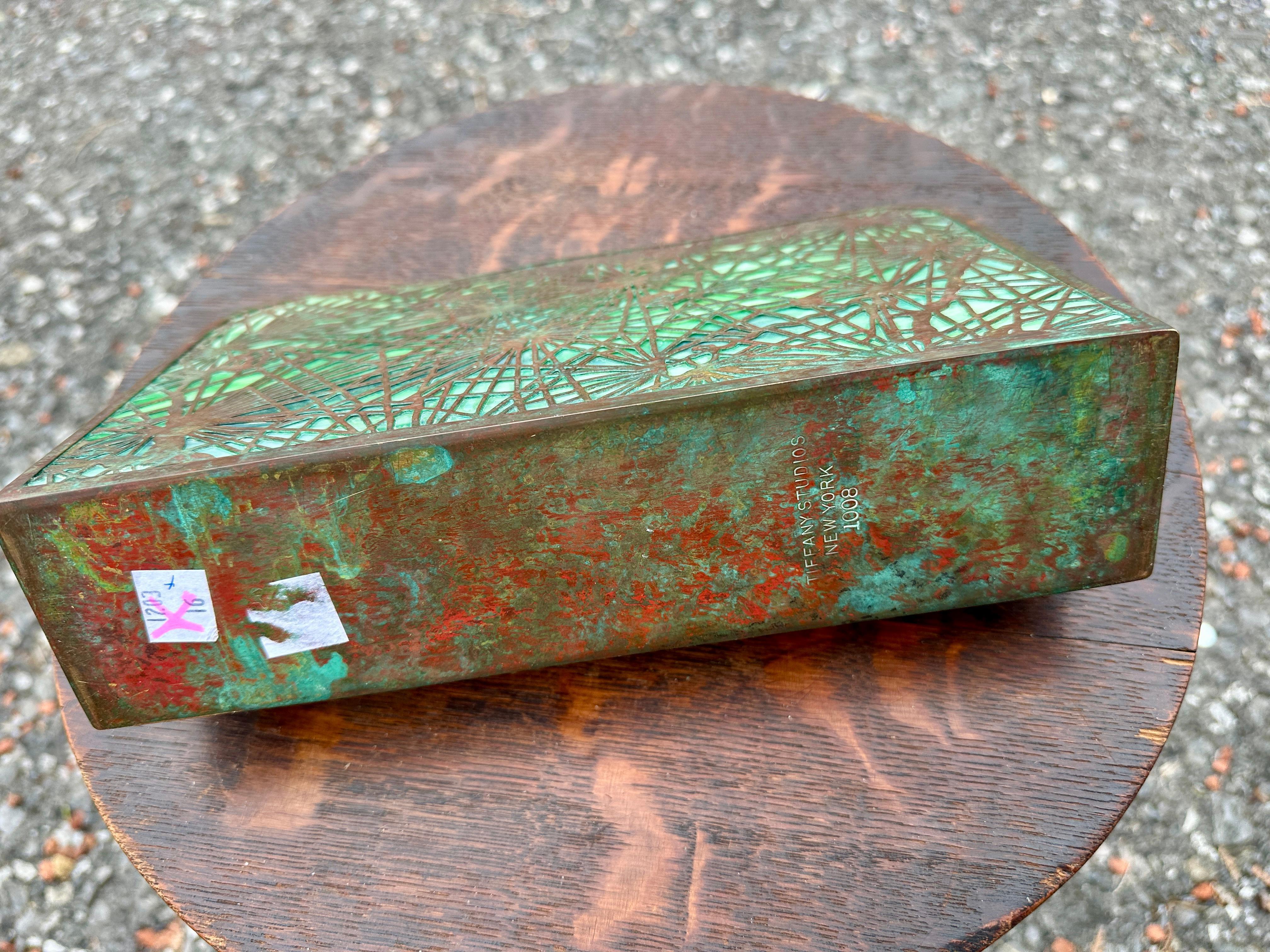 Tiffany Studios Bronze & Slag Glass Letter Holder -  Stickley era W8373 For Sale 8