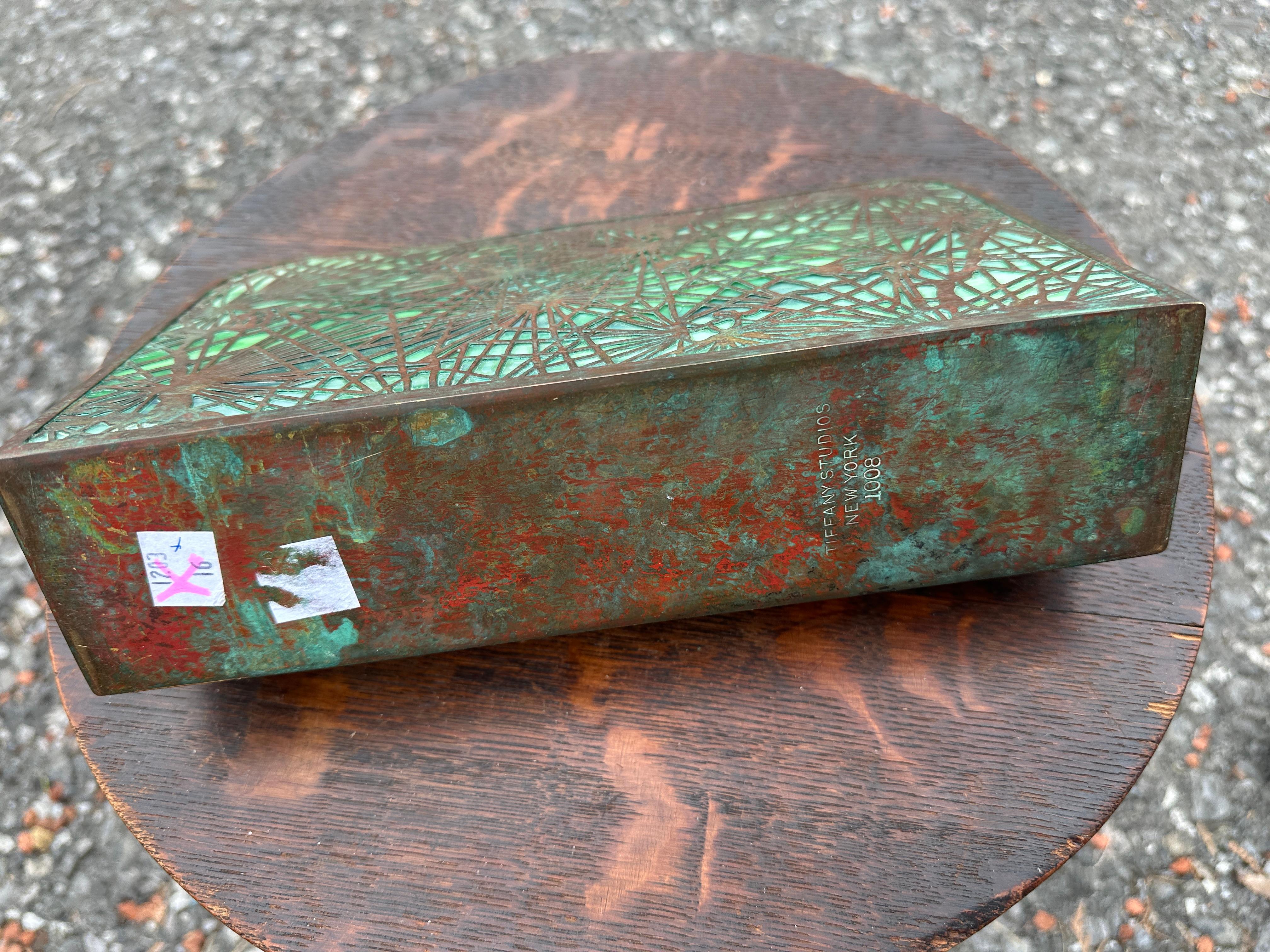 Tiffany Studios Bronze & Slag Glass Letter Holder -  Stickley era W8373 For Sale 9