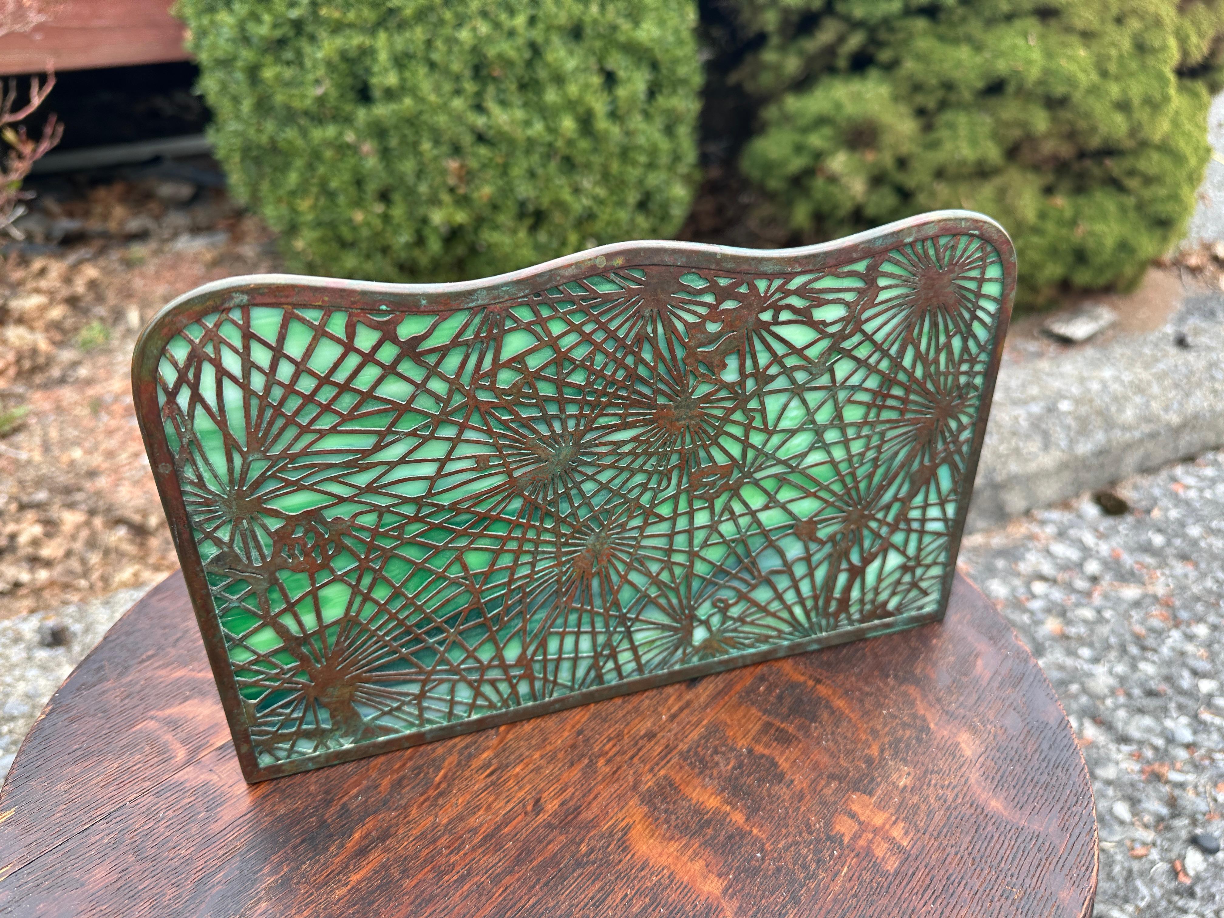 20th Century Tiffany Studios Bronze & Slag Glass Letter Holder -  Stickley era W8373 For Sale