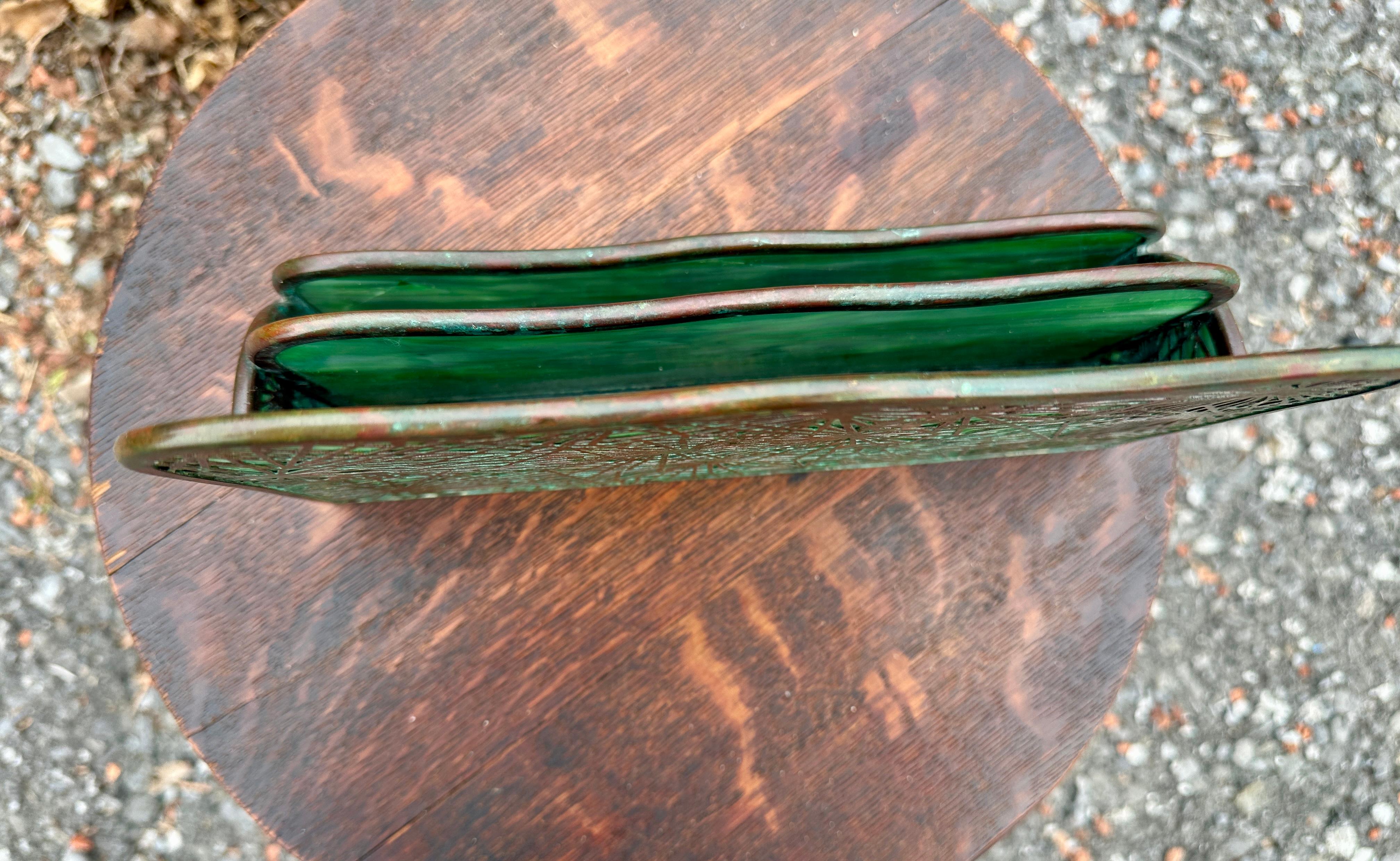 Tiffany Studios Bronze & Slag Glass Letter Holder -  Stickley era W8373 For Sale 2