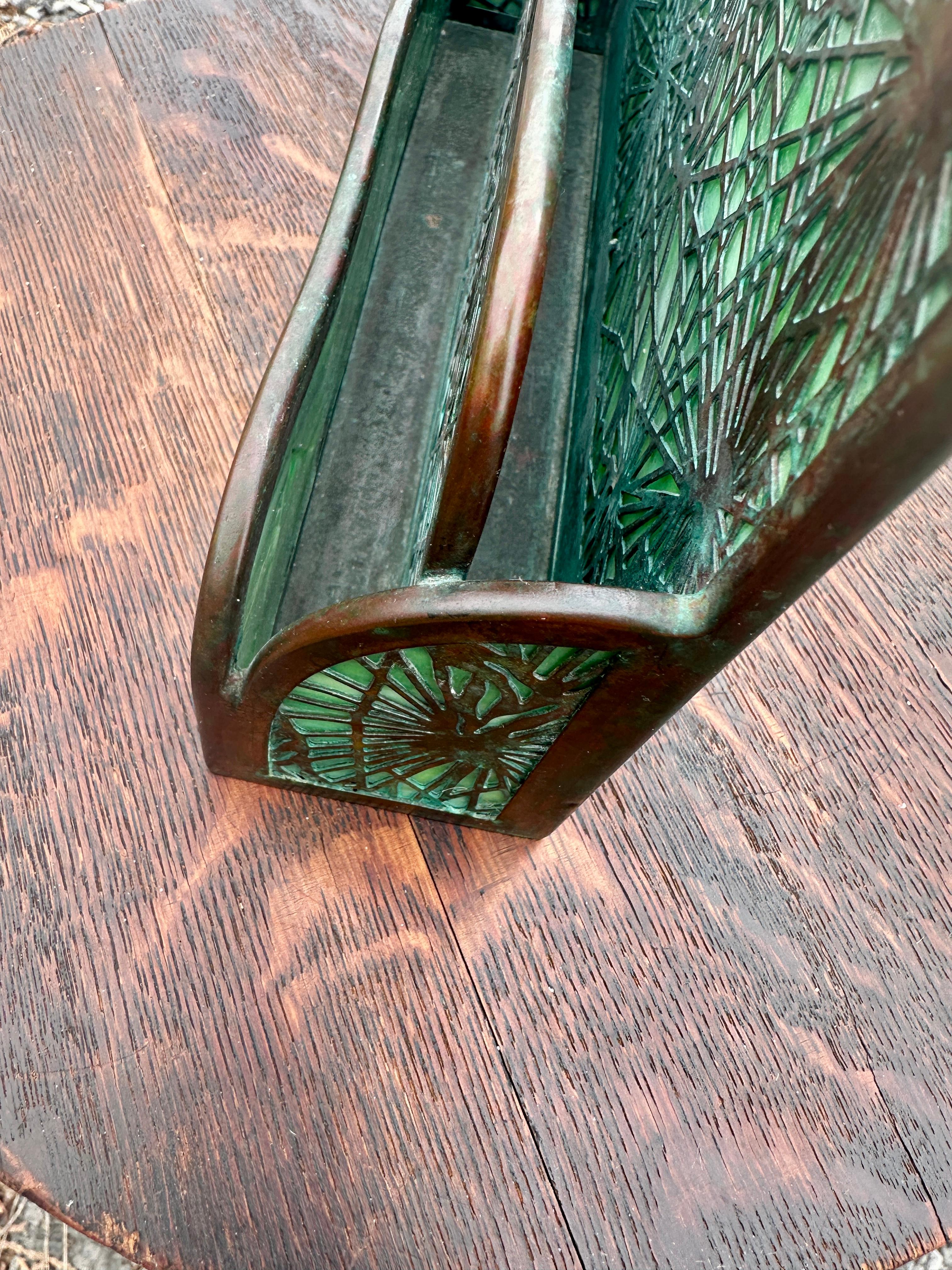 Tiffany Studios Bronze & Slag Glass Letter Holder -  Stickley era W8373 For Sale 3