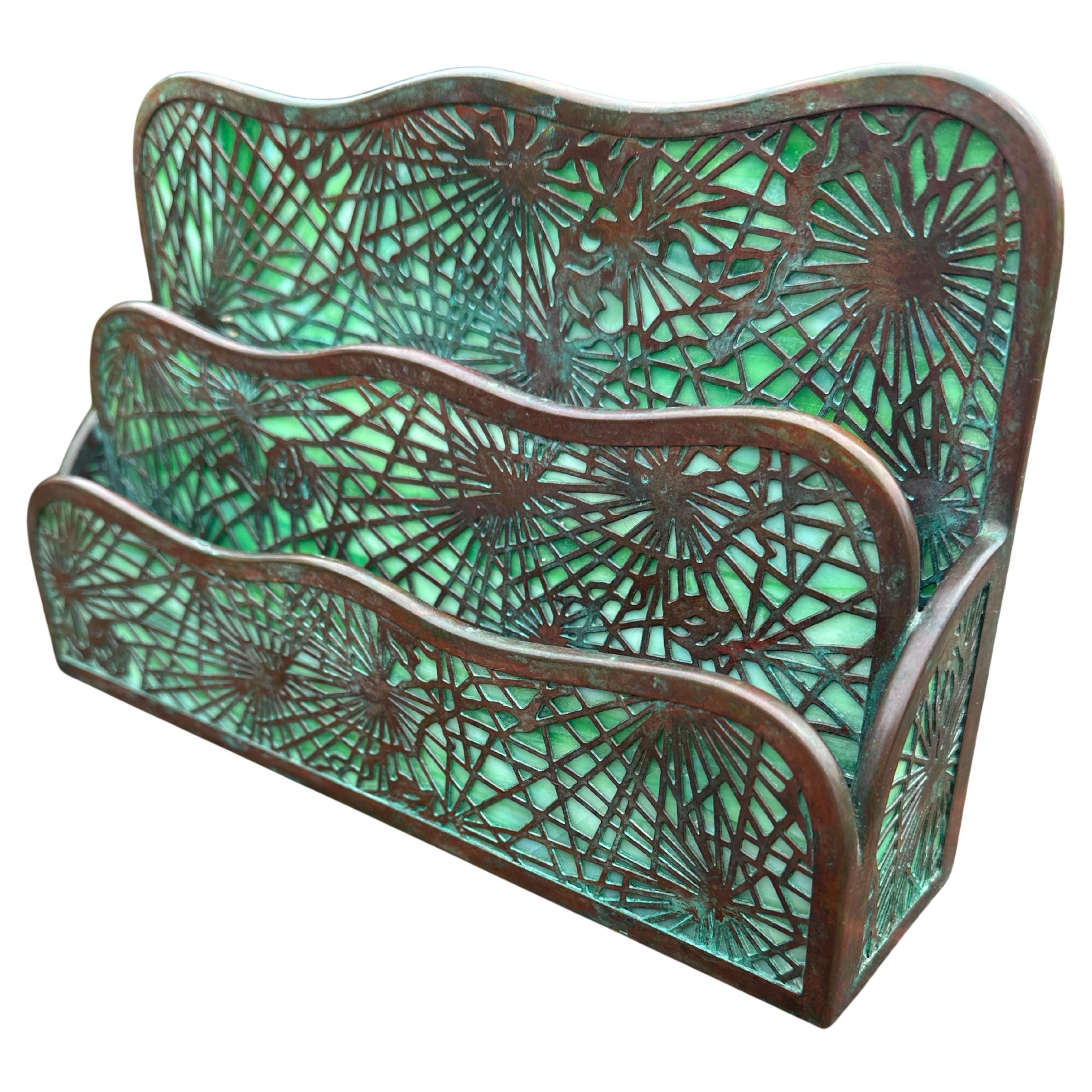 Tiffany Studios Bronze & Slag Glass Letter Holder -  Stickley era W8373
