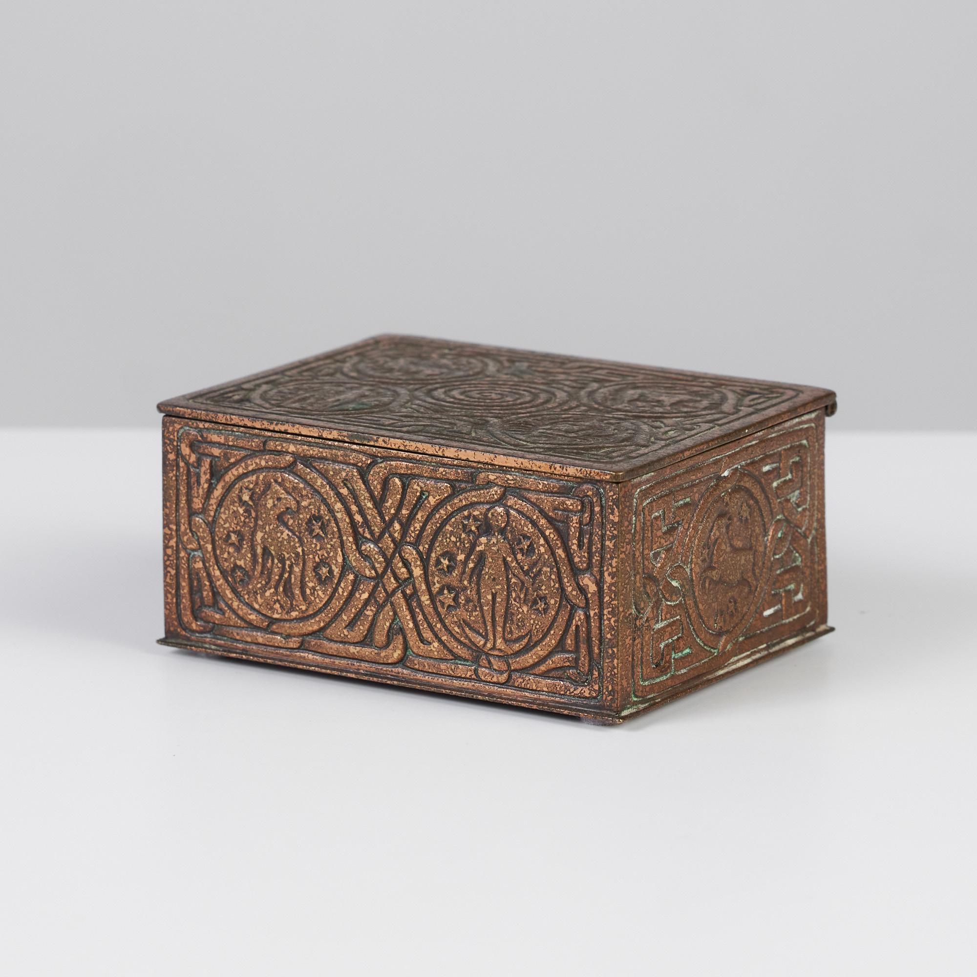 Early 20th Century Tiffany Studios Bronze Zodiac Cigarette Box