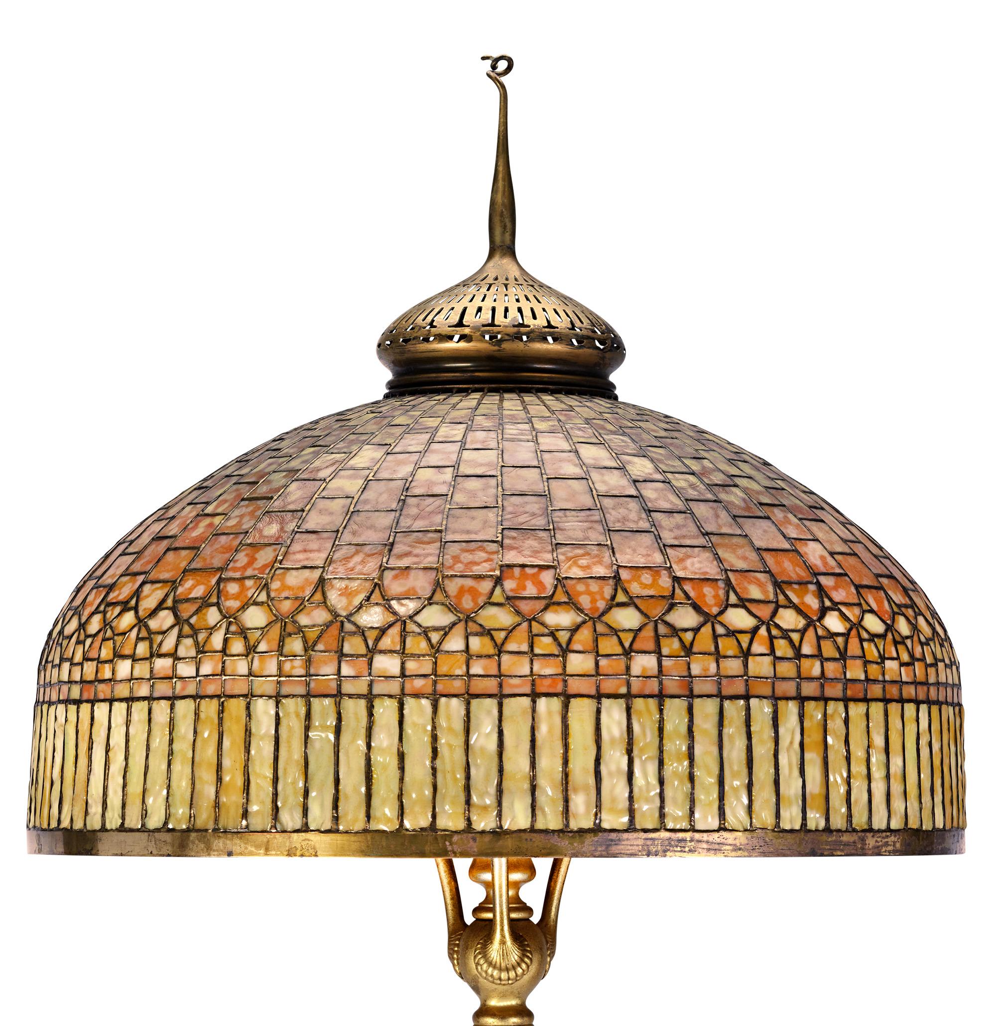 Art Nouveau Tiffany Studios Curtain Border Floor Lamp