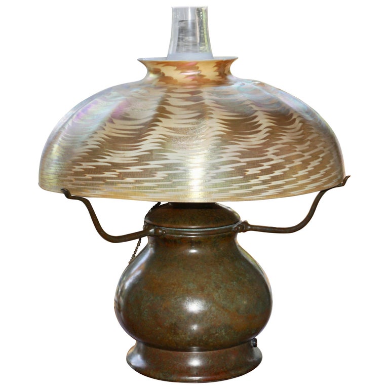 Tiffany Studios Damascene And Bronze Table Lamp, circa 1900 For Sale