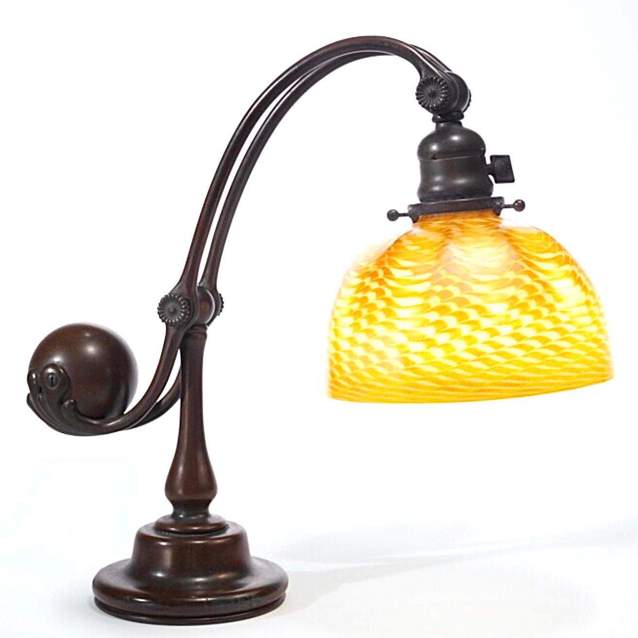 Art Nouveau Tiffany Studios Damascene Counter Balance Lamp