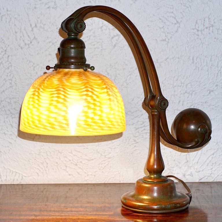 American Tiffany Studios Damascene Counter Balance Lamp For Sale