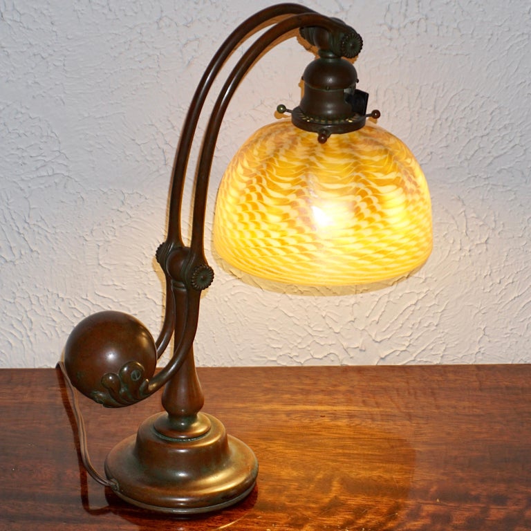 Cast Tiffany Studios Damascene Counter Balance Lamp For Sale