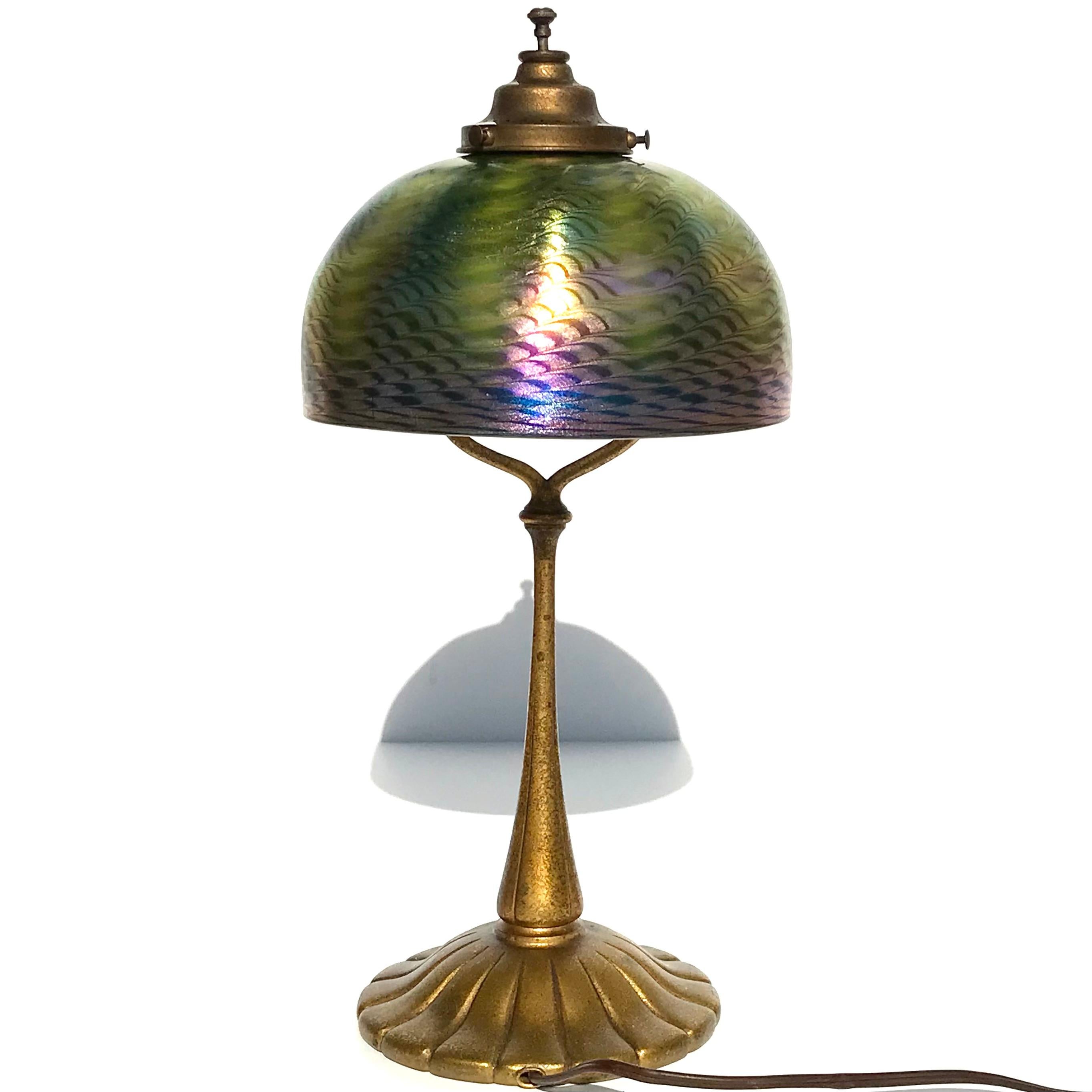 Cast Tiffany Studios Damascene Gilt Bronze Lamp For Sale