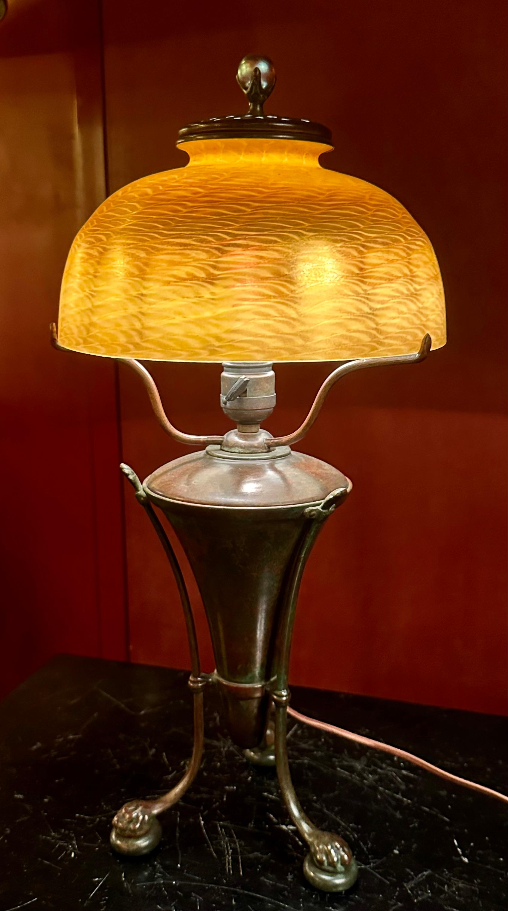 Art Nouveau Tiffany Studios Damascene Lamp Shade on Early Urn Base