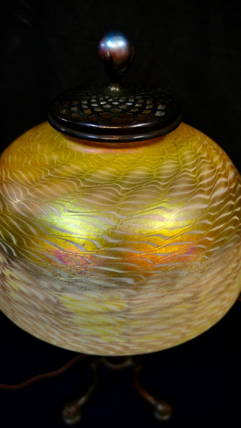 Early 20th Century Tiffany Studios Damascene Lamp Shade on Early Urn Base For Sale