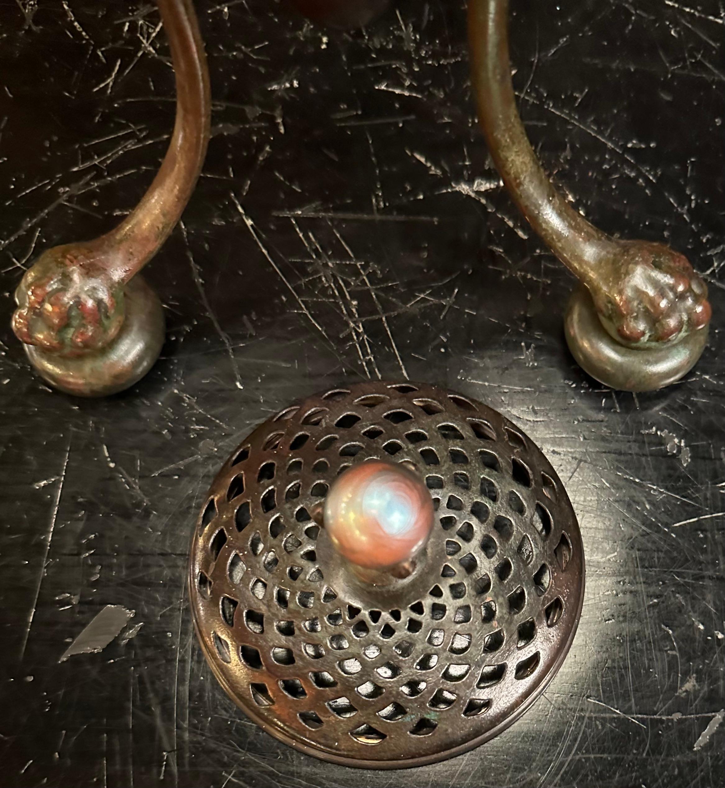 Early 20th Century Tiffany Studios Damascene Lamp Shade on Early Urn Base