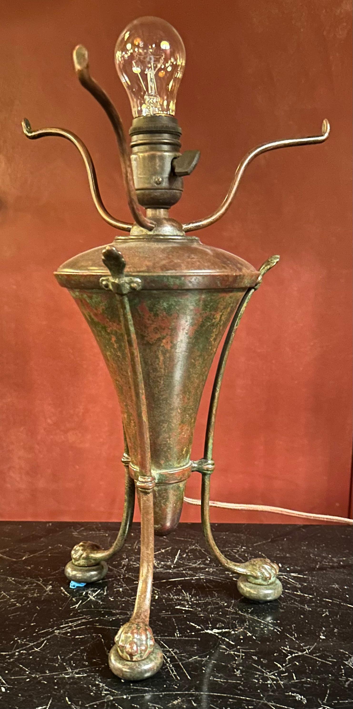 Bronze Tiffany Studios Damascene Lamp Shade on Early Urn Base
