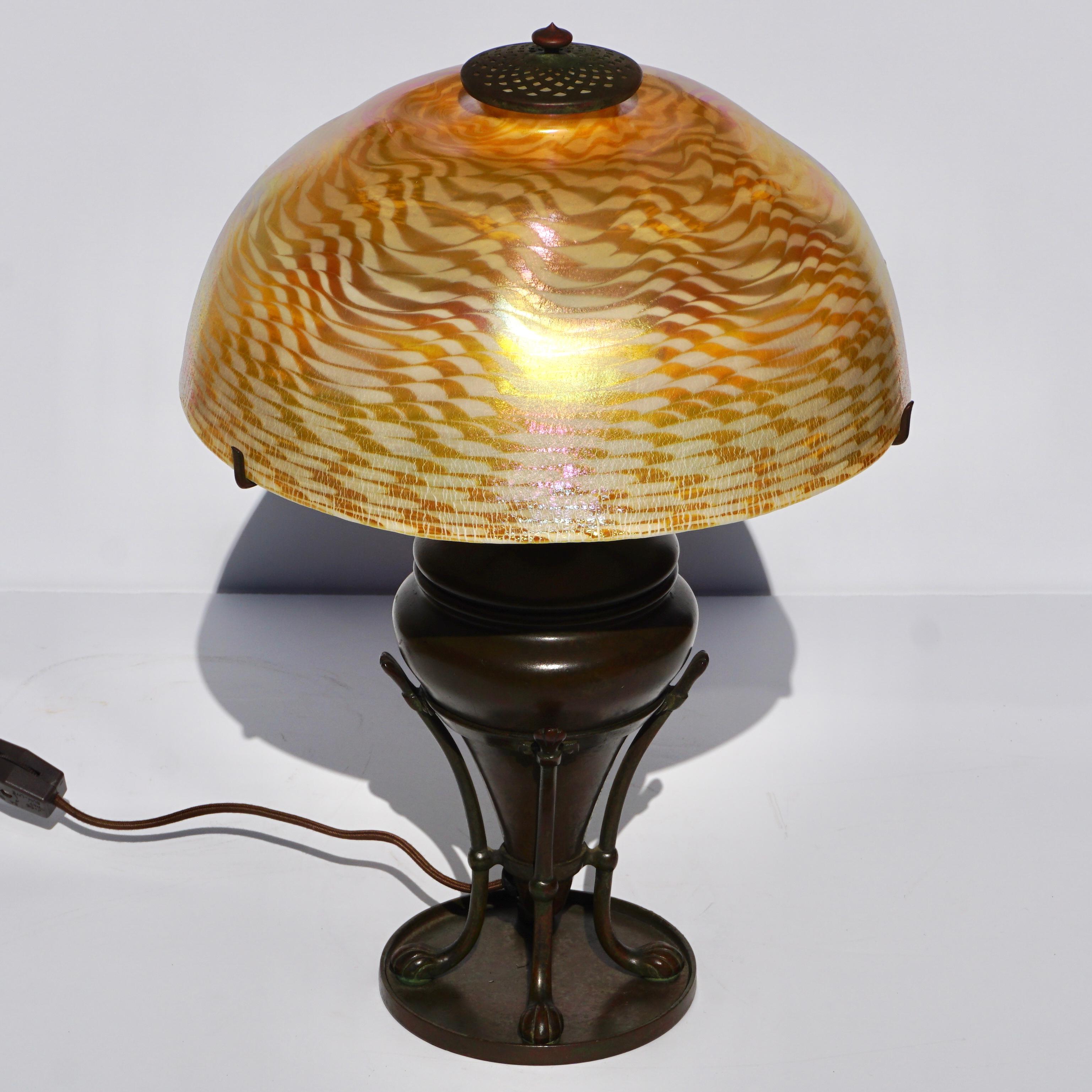 Cast Tiffany Studios Damascene Table Lamp