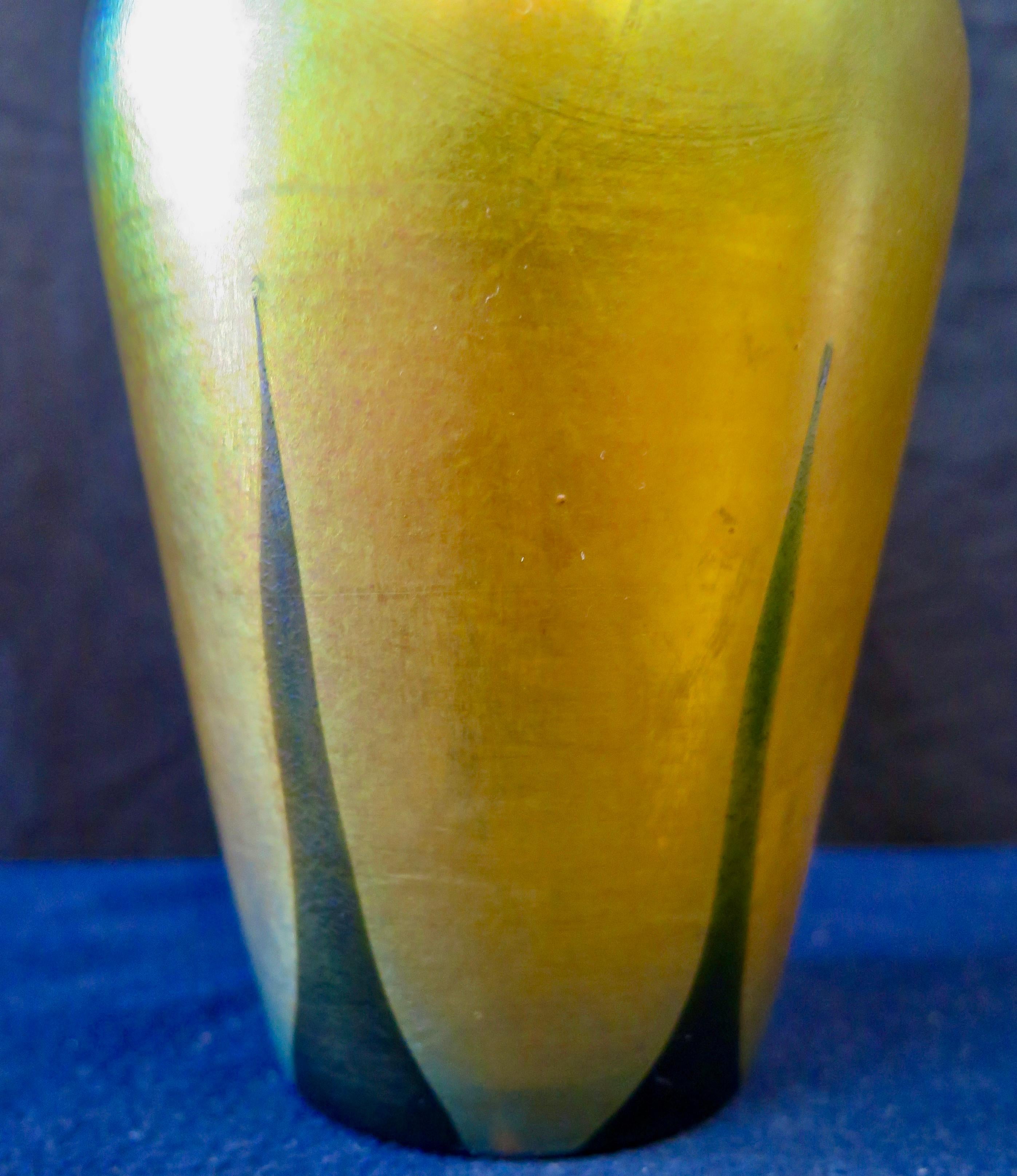 American Tiffany Studios Decorated Gold Vase For Sale