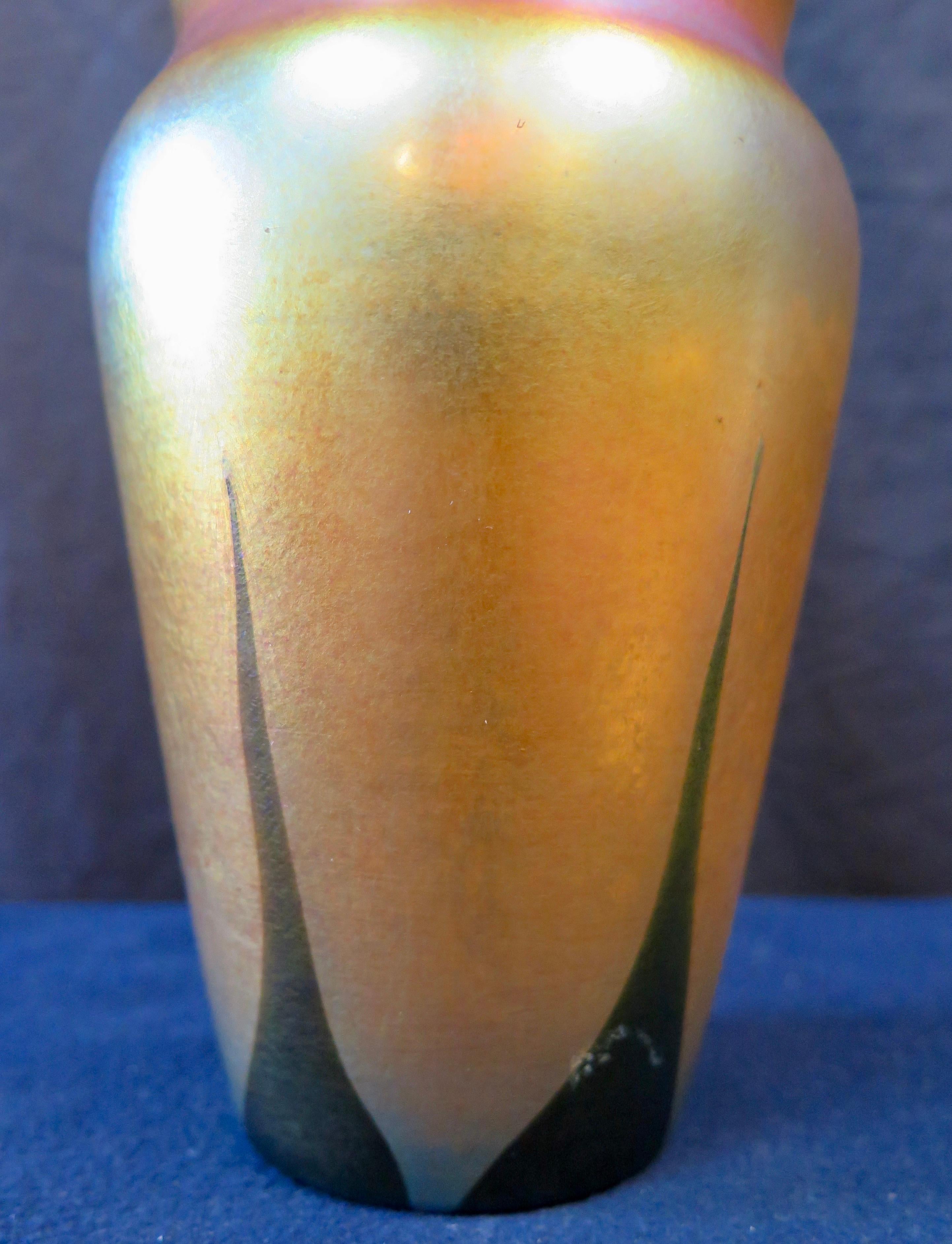 Art Glass Tiffany Studios Decorated Gold Vase For Sale