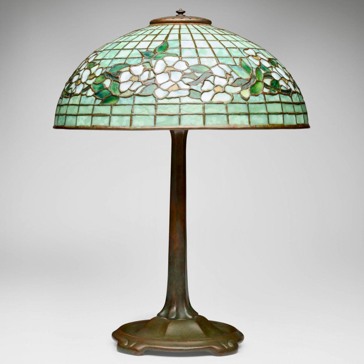 American Tiffany Studios Dogwood Floral Stained Glass Table Lamp For Sale