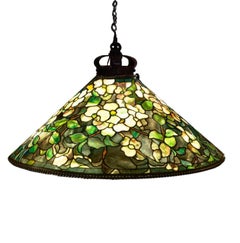 Tiffany Studios Dogwood Stained Glass Bronze Hanging Shade Pendant Lamp, 1905