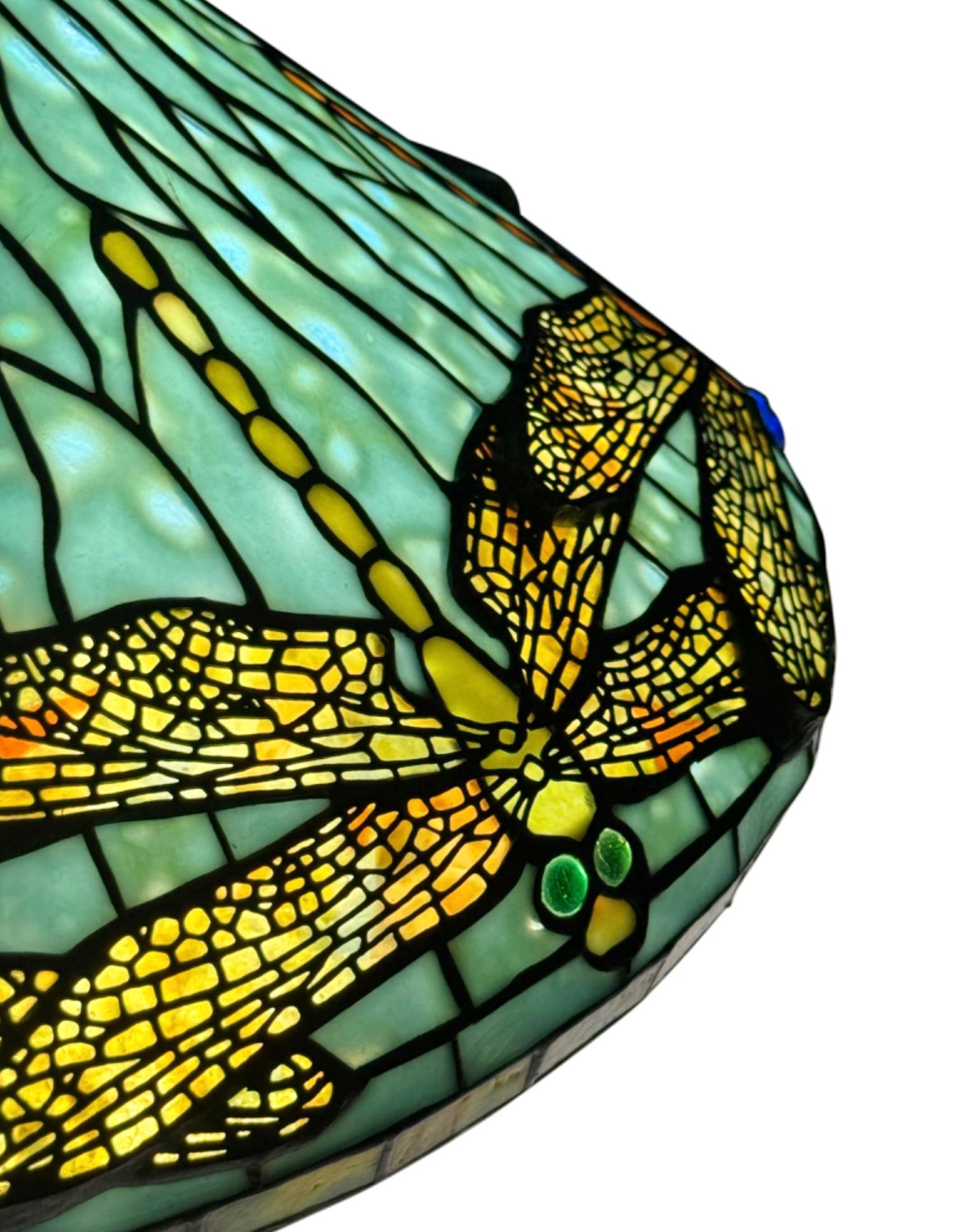 Early 20th Century Tiffany Studios Dragonfly Diachronic Confetti Table Lamp For Sale