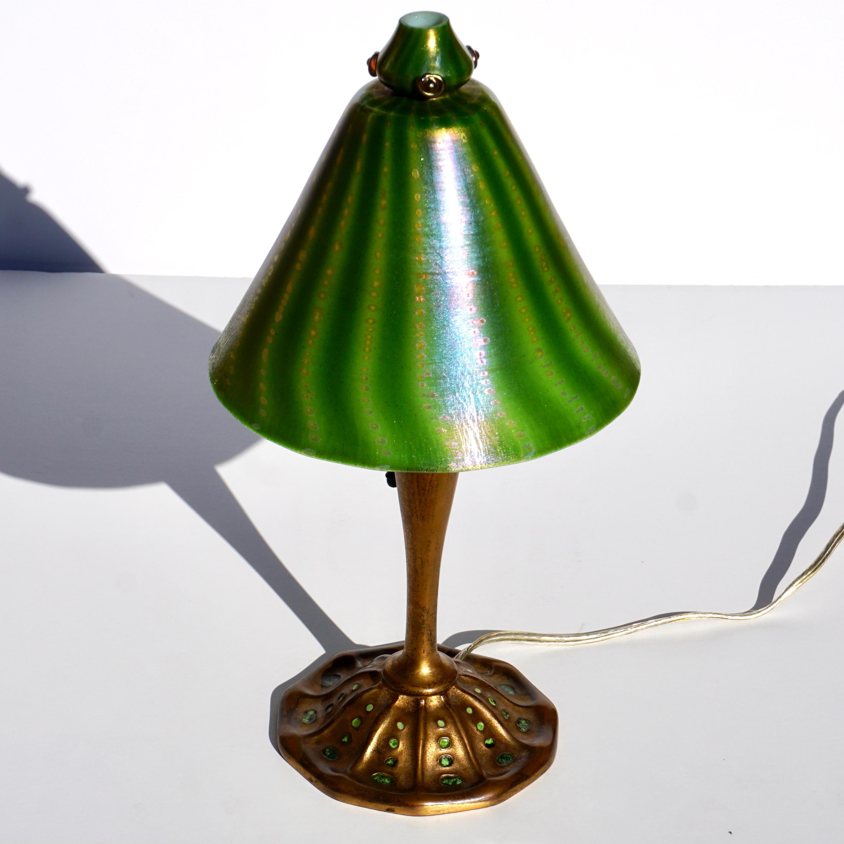 American Tiffany Studios Favrile and Bronze Aladdin Desk Lamp