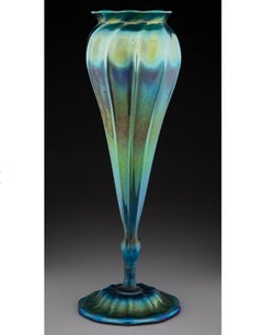 Tiffany Studios Favrile Blue Iridescent Reticulated Floriform Vase