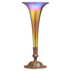 Tiffany Studios Favrile Glass and Bronze Trumpett Vase