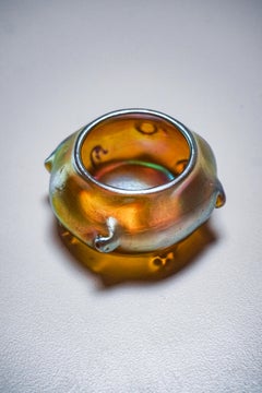 Tiffany Studios Favrile Glass Salt Cellar  Gold Iridescent Art Nouveau  Signed