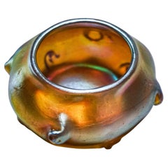Tiffany Studios Favrile Glass Salt Cellar  Gold Iridescent Art Nouveau  Signed