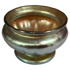 Tiffany Studios Favrile Ribbed Iridescent Art glass Footed Open Salt