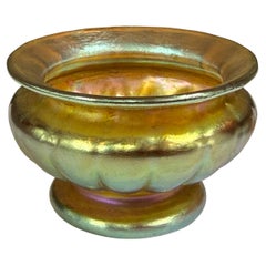 Tiffany Studios Favrile Ribbed Iridescent Art glass Footed Open Salt