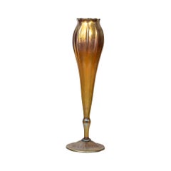 Tiffany Studios Fine Ribbed Tiffany Favrile Glass Floriform Footed Vase
