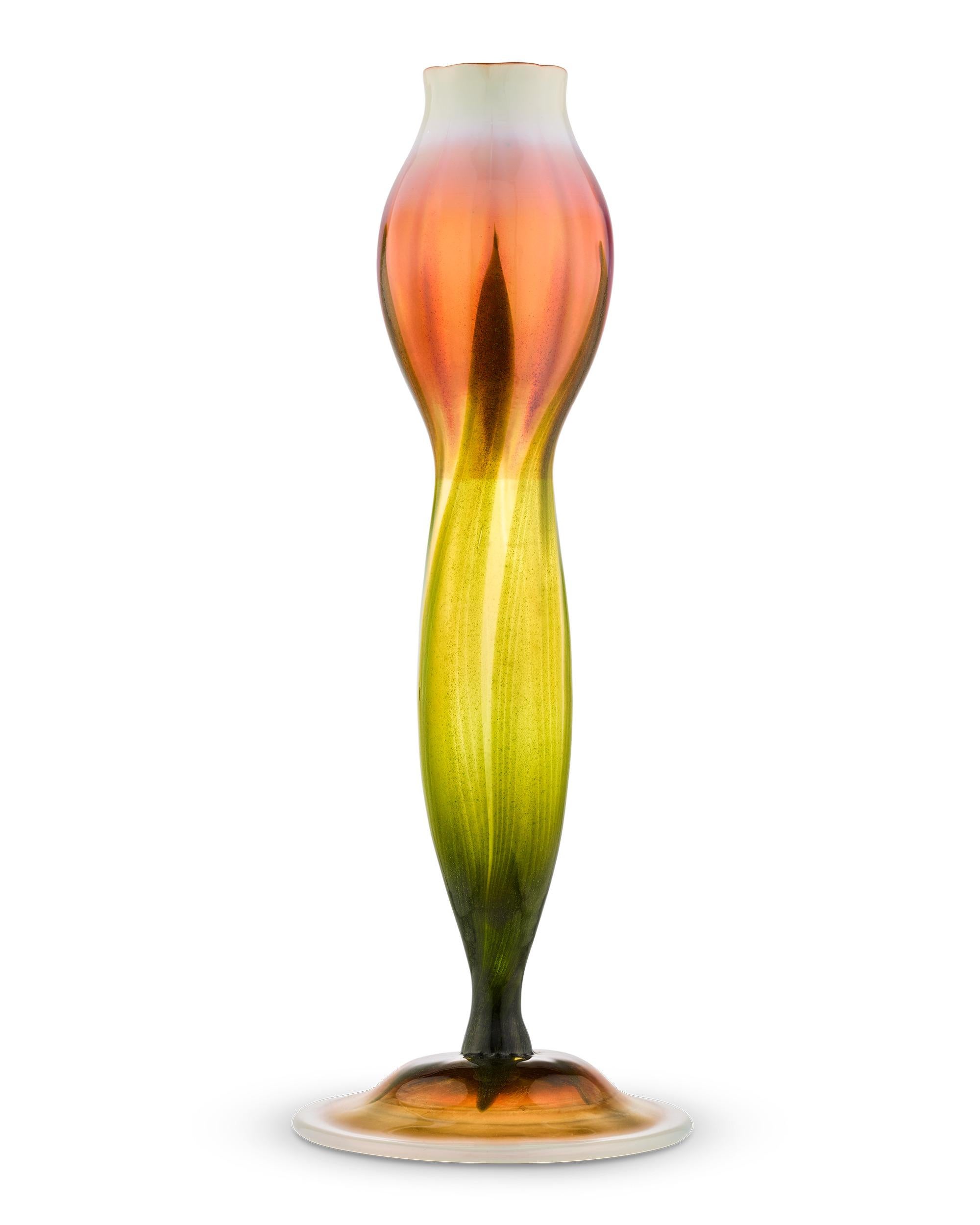 Floriform Vase
Tiffany Studios
Circa 1905

A captivating floriform vase by Tiffany Studios, this striking work demonstrates the artistic vision that made Louis Comfort Tiffany synonymous with American Art Nouveau excellence. This vase belongs to a