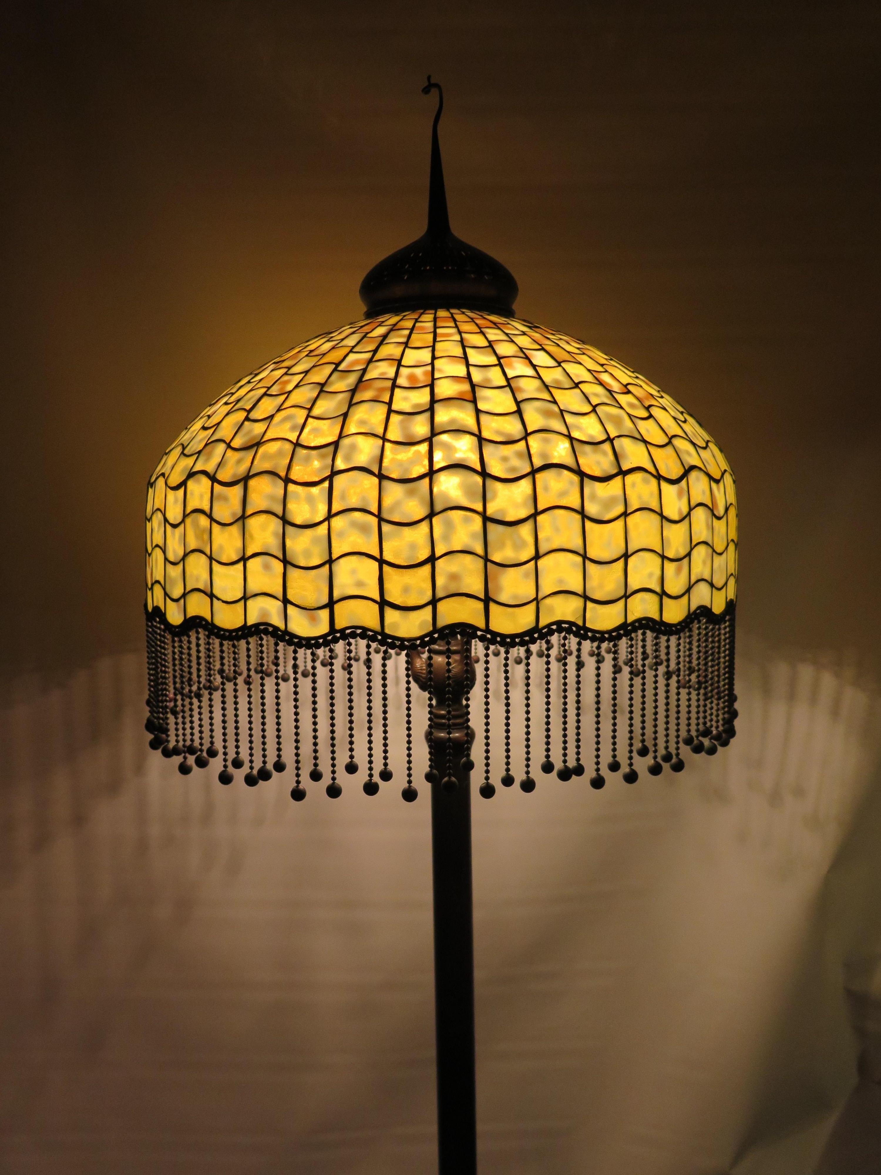 Bronze Tiffany Studios Geometric Floor Lamp with Fringe