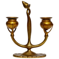 Antique Tiffany Studios Gild Bronze Art Nouveau Candlestick