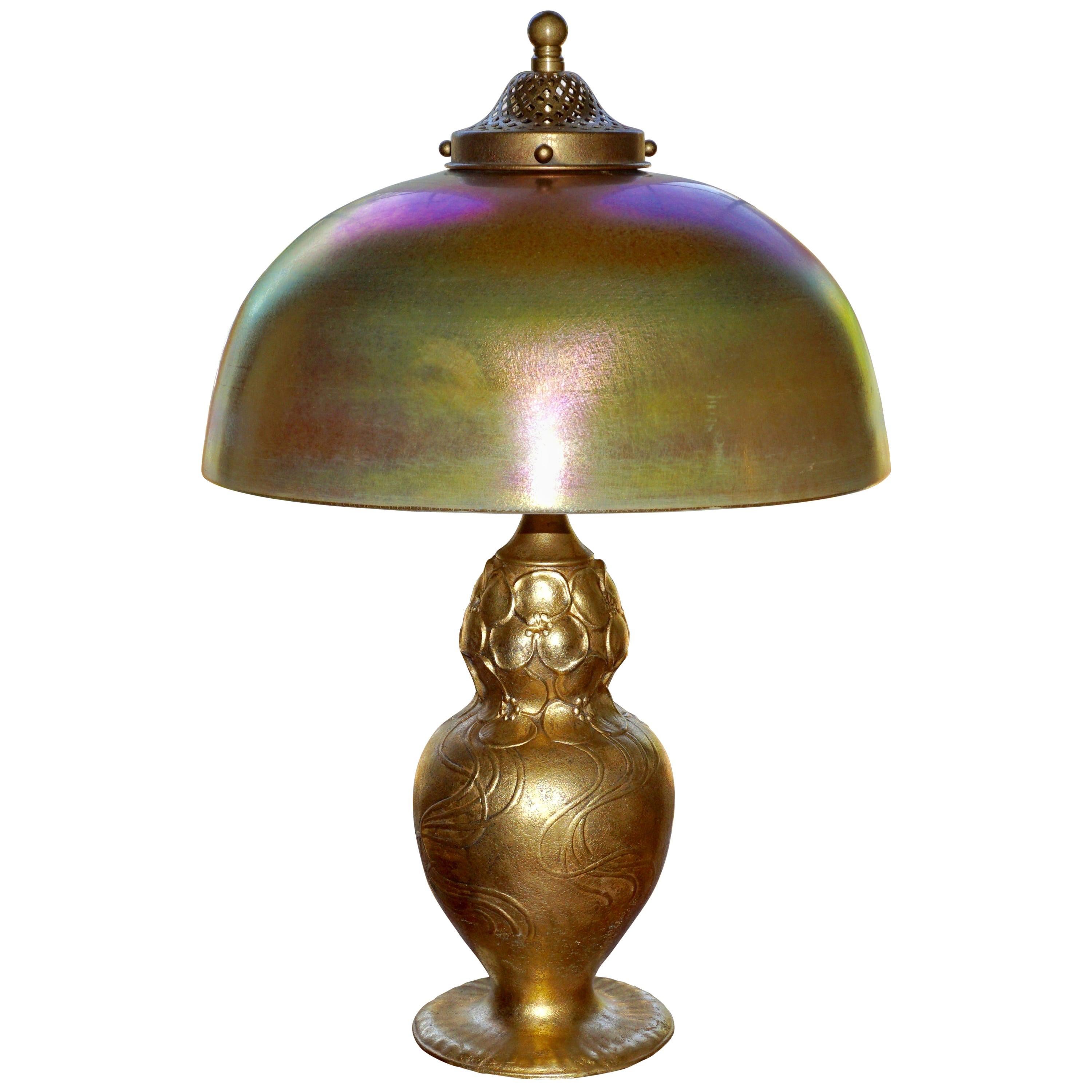 Tiffany Studios Gilt Bronze and Favrile Table Lamp For Sale
