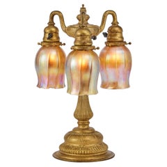Tiffany Studios Gilt Bronze Three Light Favrile Table Lamp