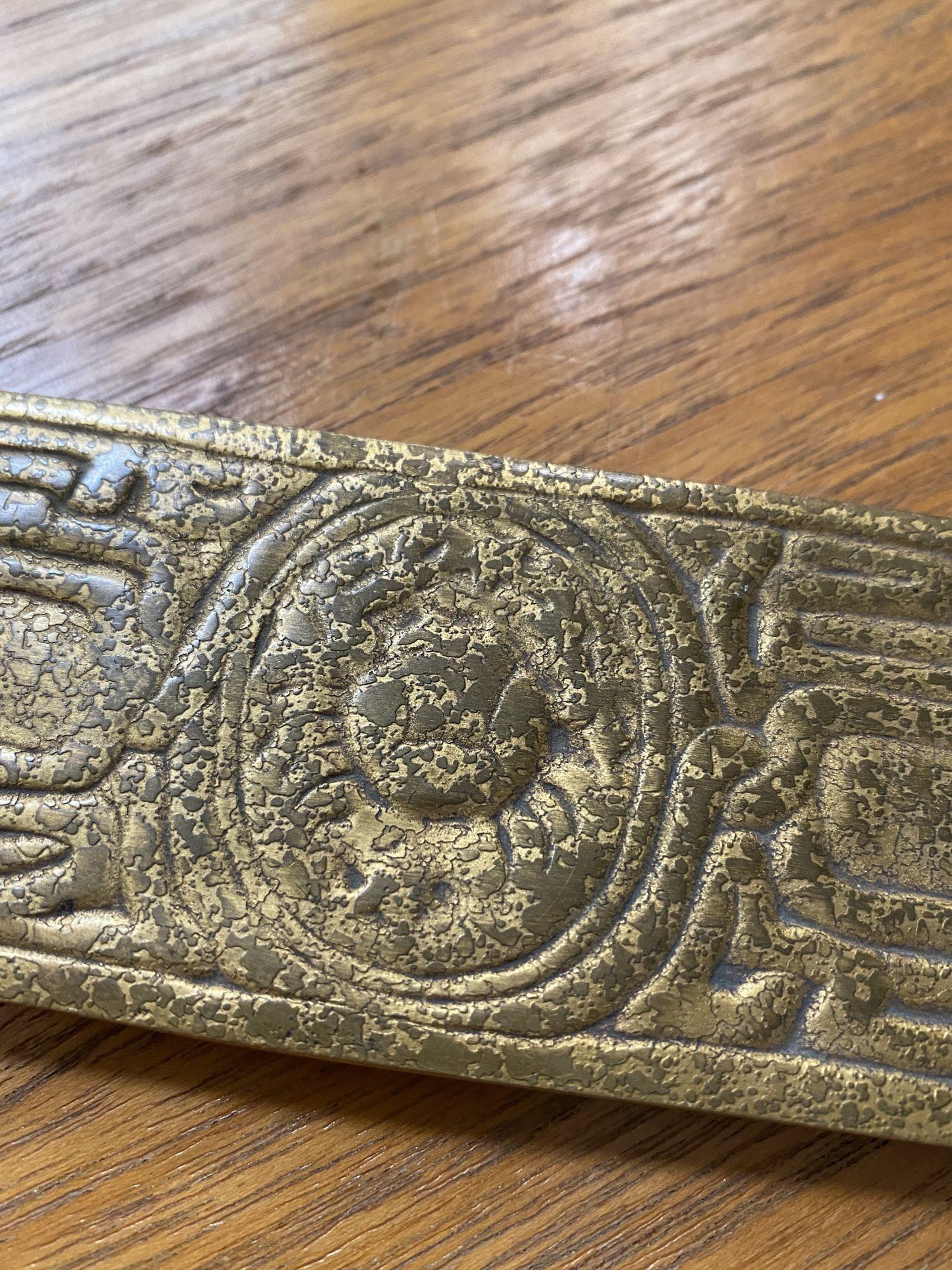 Paar mundgeblasene Enden, Gold Dore Bronze säuregeätzter Sternzeichen, 19 Zoll, Tiffany Studios im Angebot 7