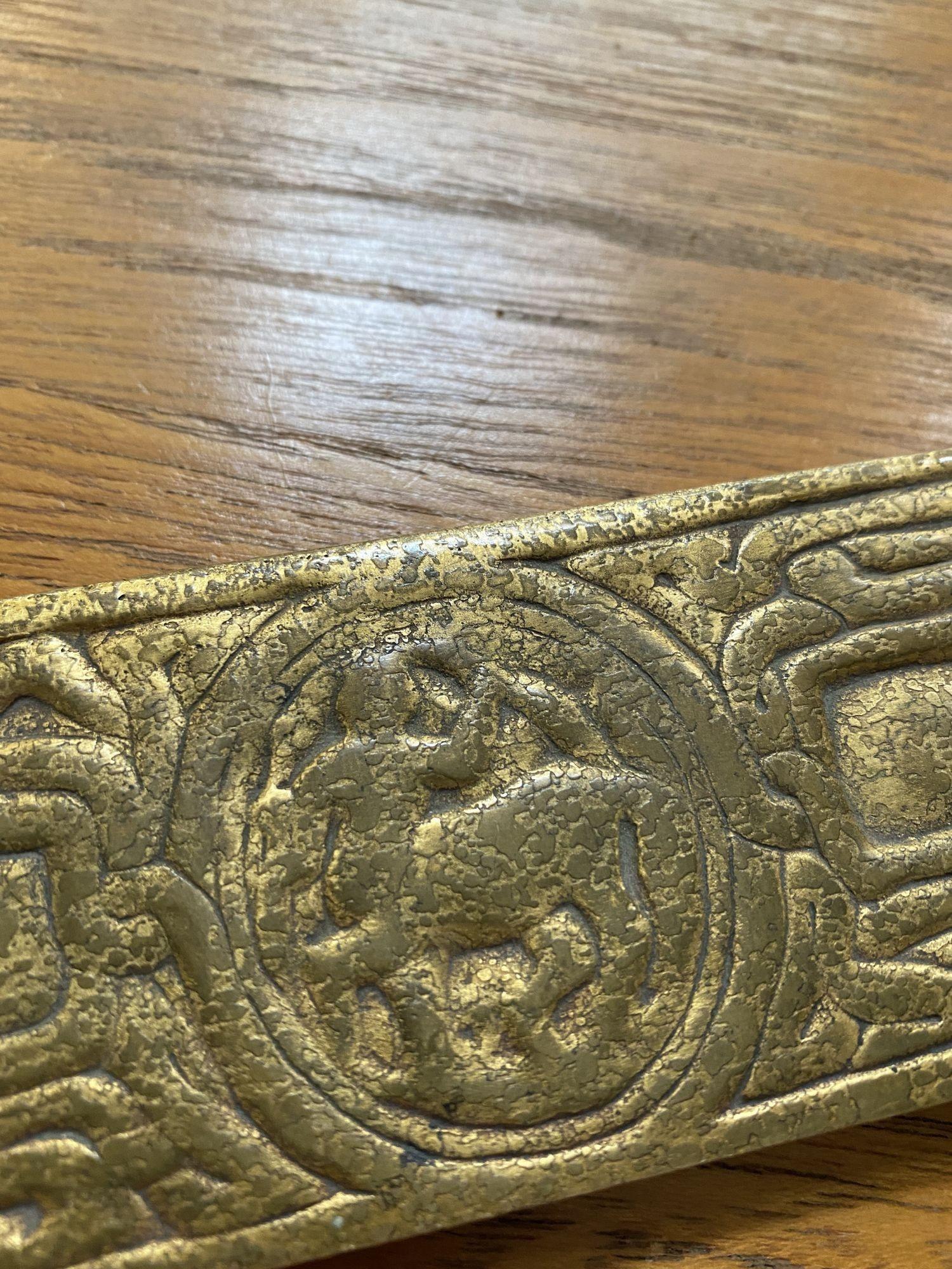 Paar mundgeblasene Enden, Gold Dore Bronze säuregeätzter Sternzeichen, 19 Zoll, Tiffany Studios im Angebot 1