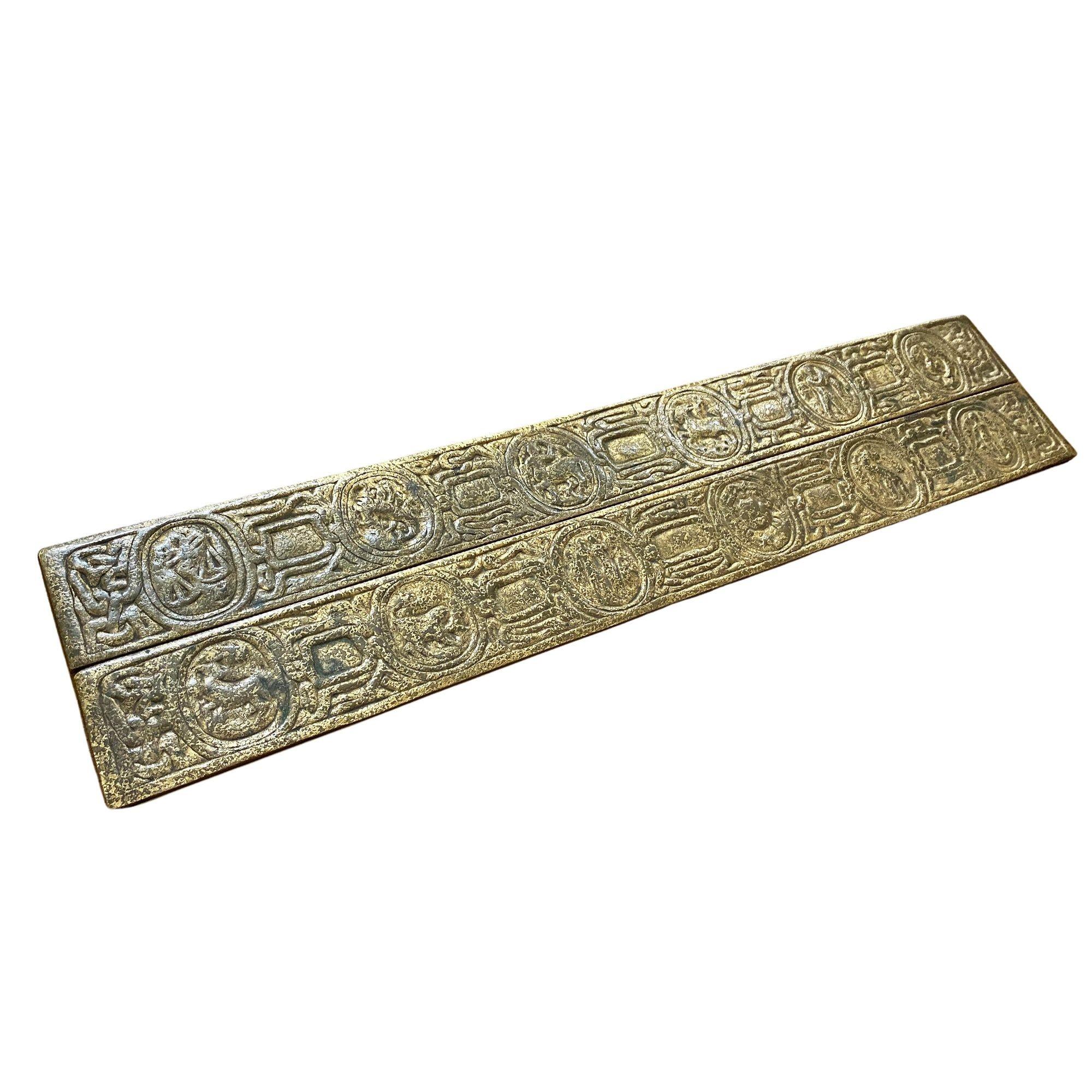 Very nice set of Tiffany Studios New York bronze blotter ends # 994. They have a great patina! They are circa 1902-1910.

They measure 1/4