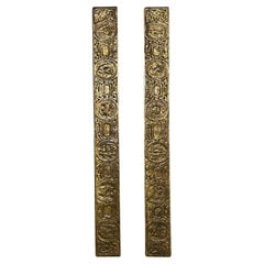 Vintage Tiffany Studios Gold Dore Bronze Acid Etched Zodiac 19" Blotter Ends, Pair #994