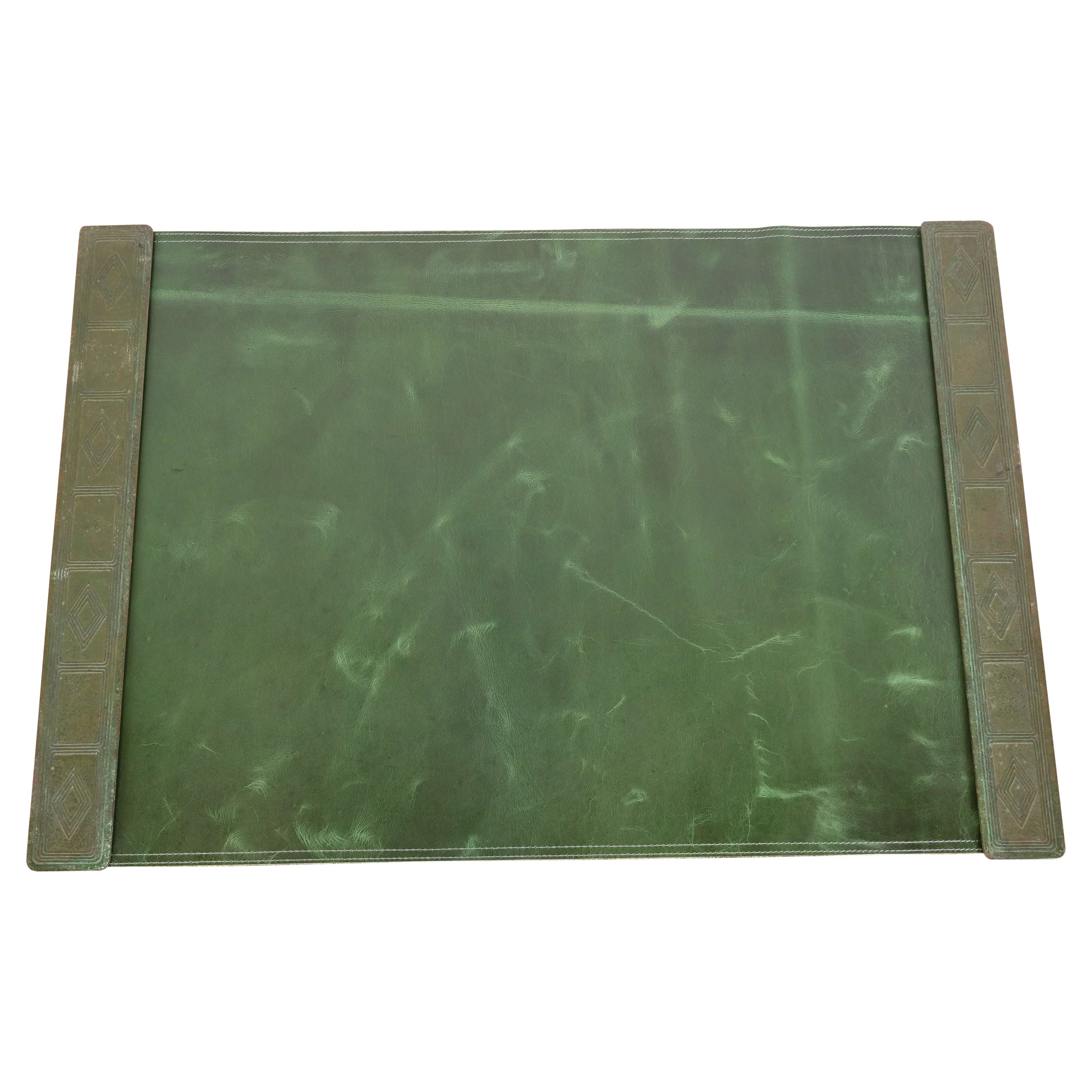 Tiffany Studios Graduate Pattern Bronze Blotter Ends With Leather Desk Blotter