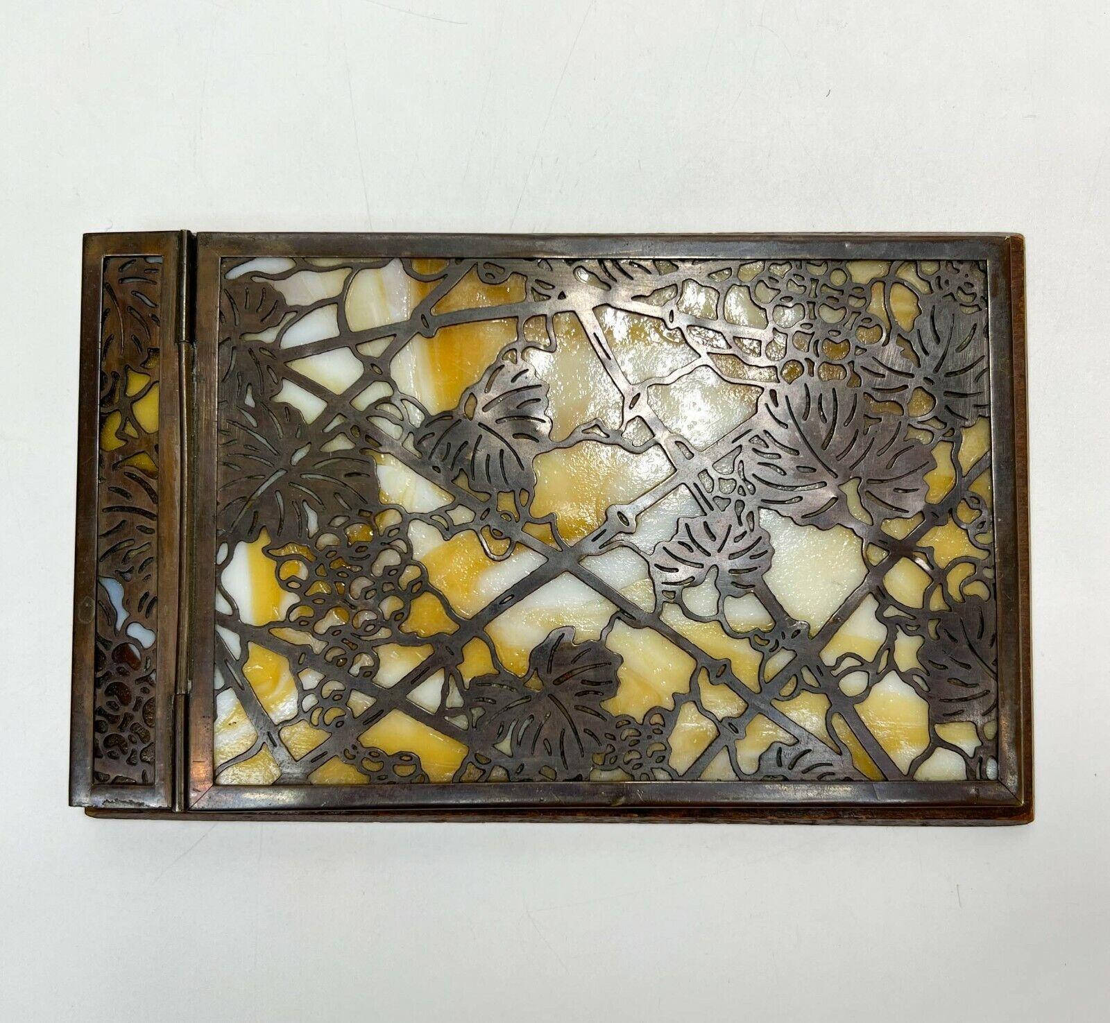 Tiffany Studios Grapevine Glass, Patinated Bronze Wood Back Notepad Holder #1022 1