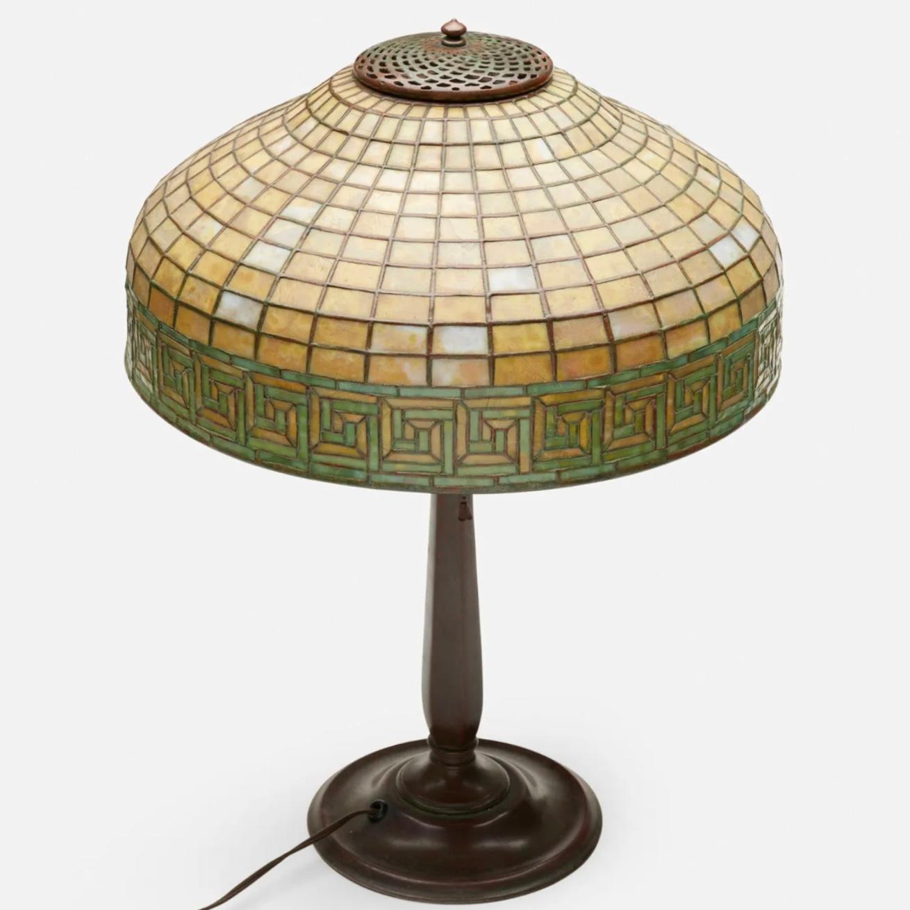 Tiffany Studios Greek Key Table Lamp For Sale 4