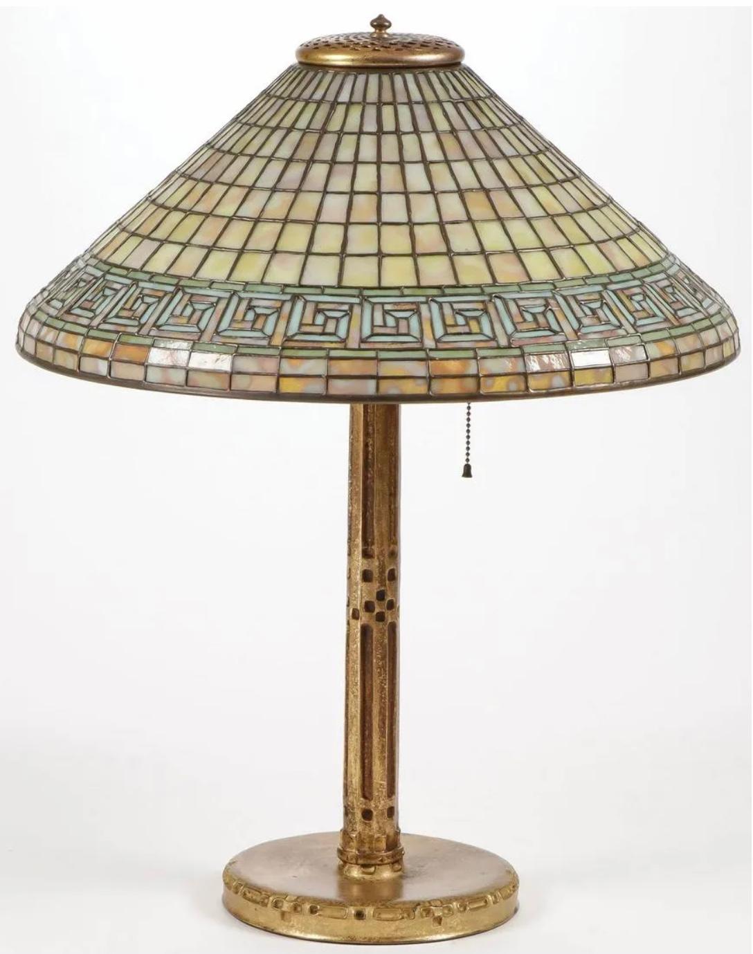 Art Nouveau Tiffany Studios Greek Key Table Lamp