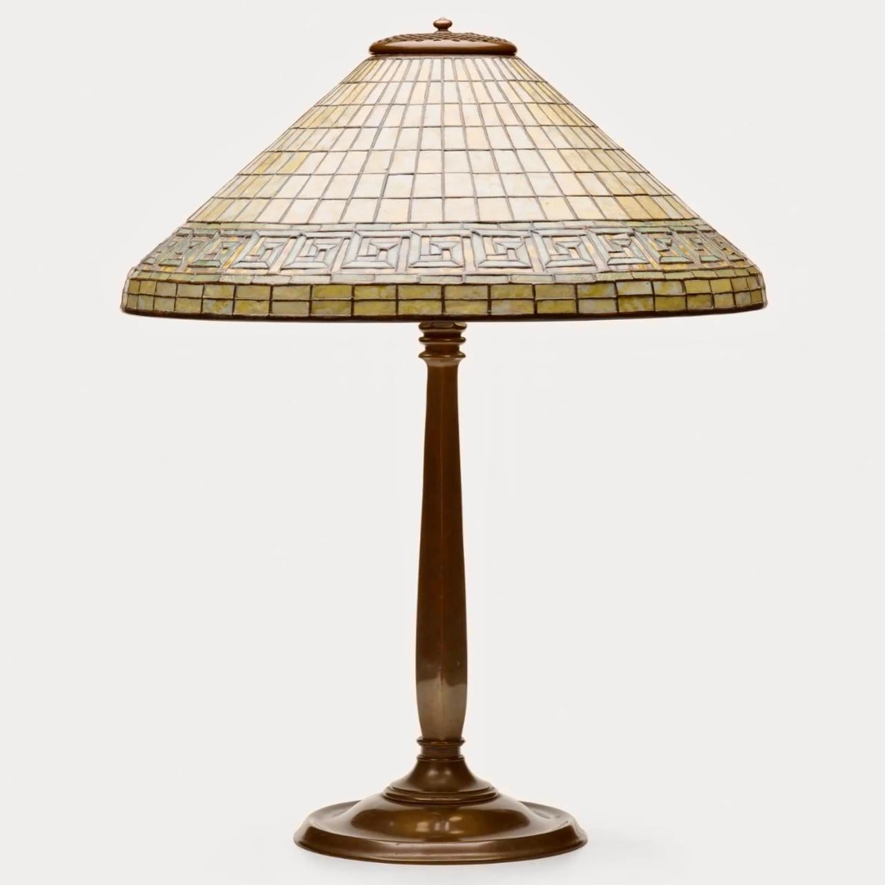 Art Nouveau Tiffany Studios Greek Key Table Lamp