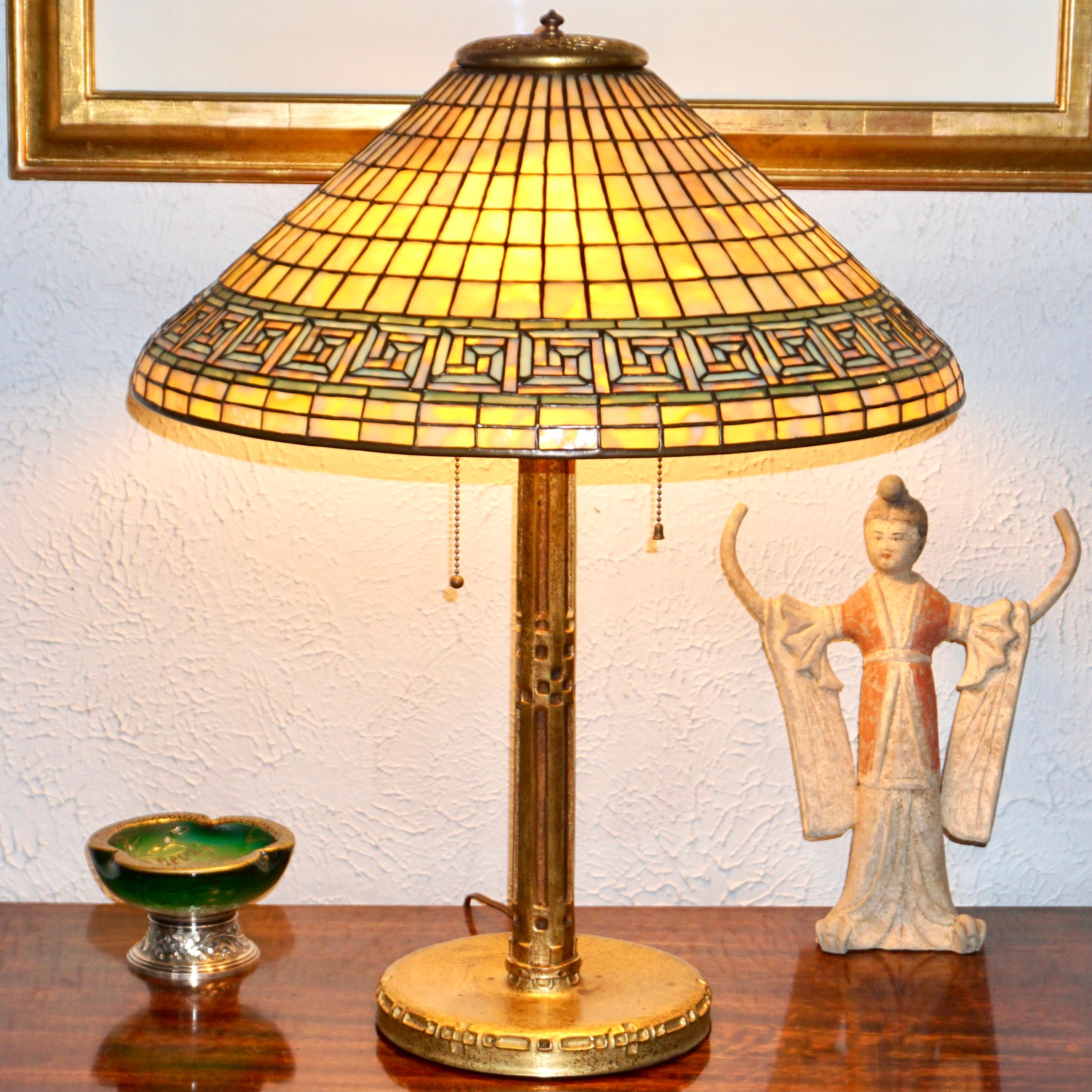 American Tiffany Studios Greek Key Table Lamp