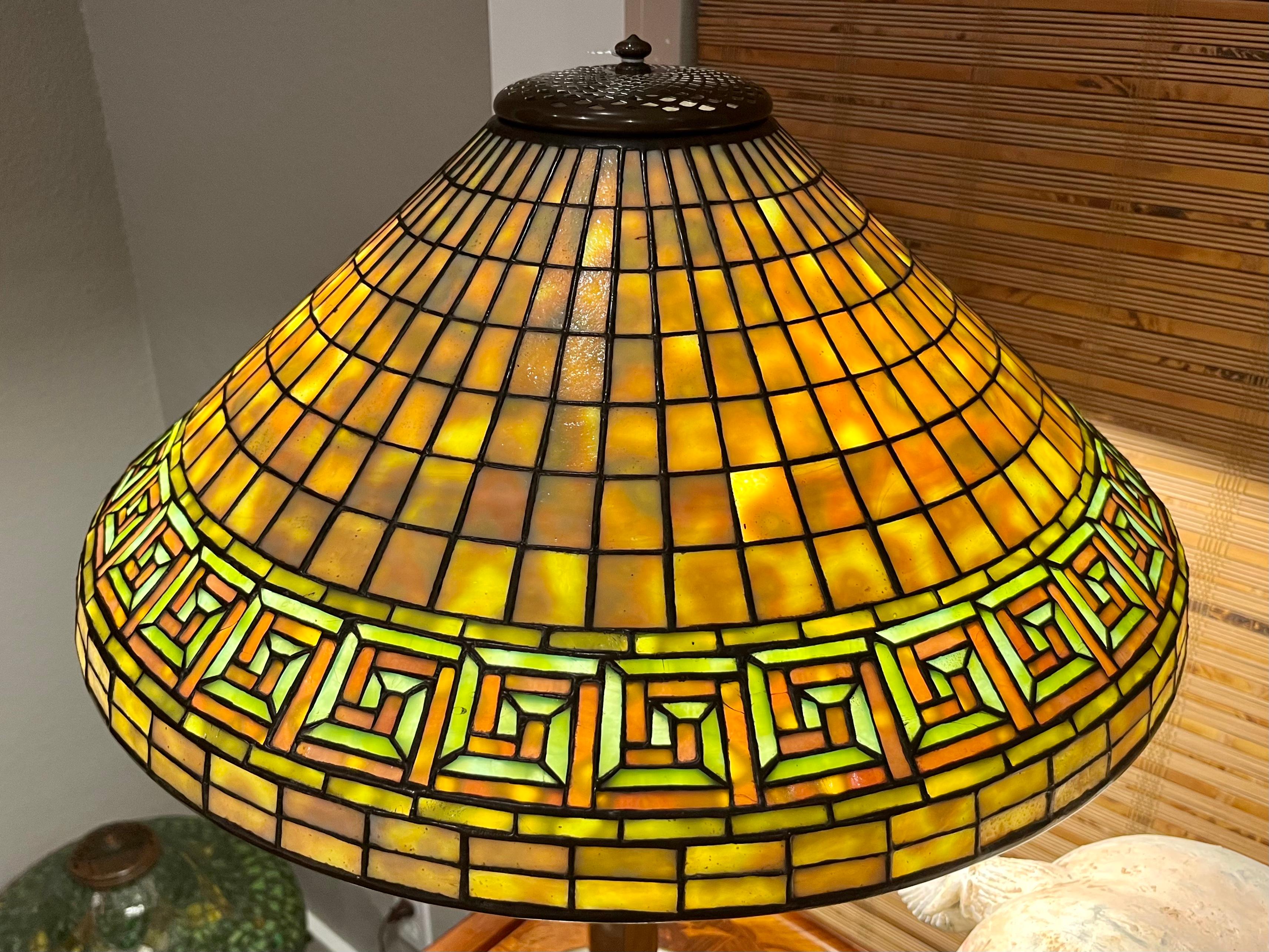 Tiffany Studios Greek Key Table Lamp In Excellent Condition In Dallas, TX