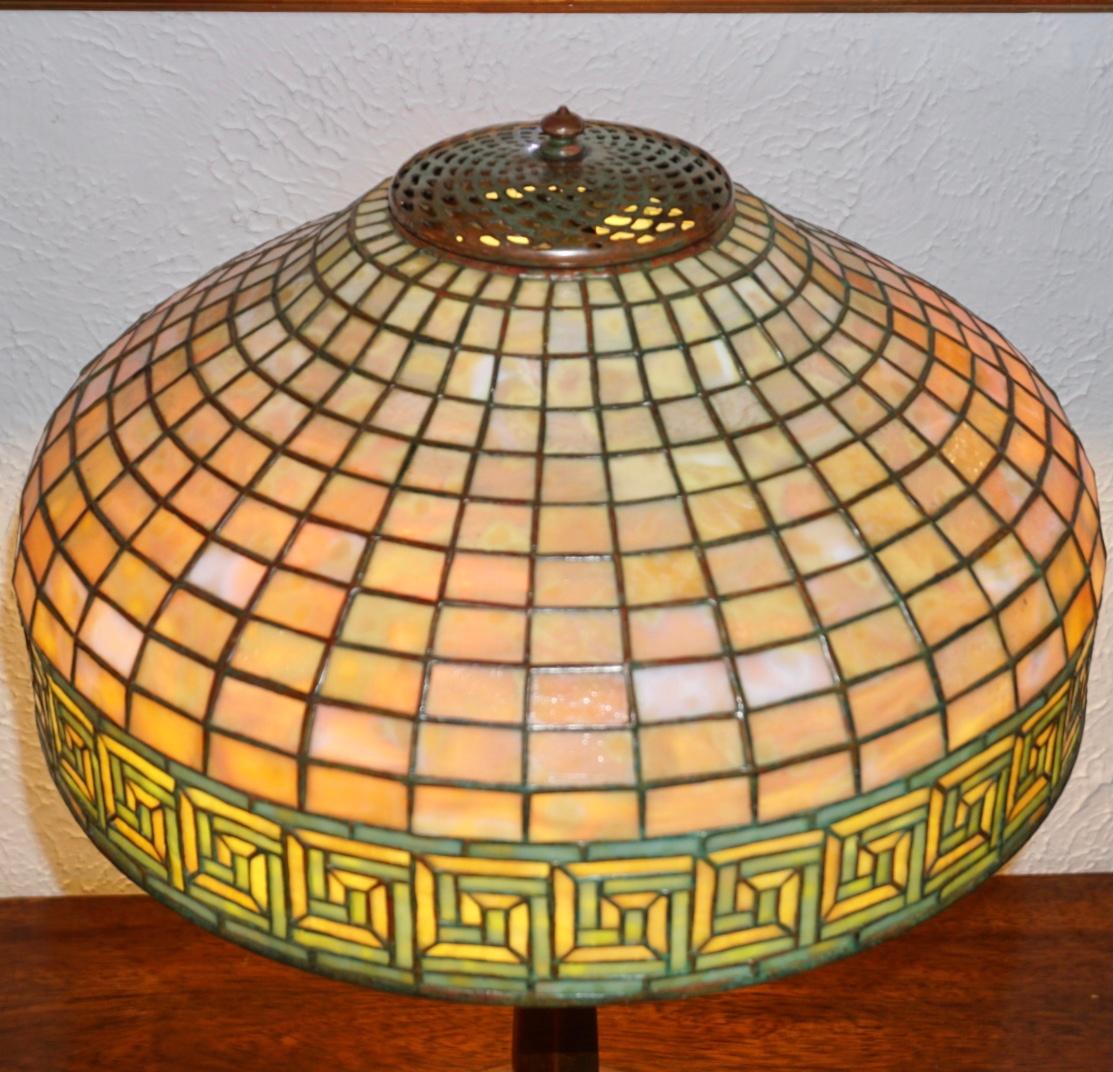 Early 20th Century Tiffany Studios Greek Key Table Lamp For Sale